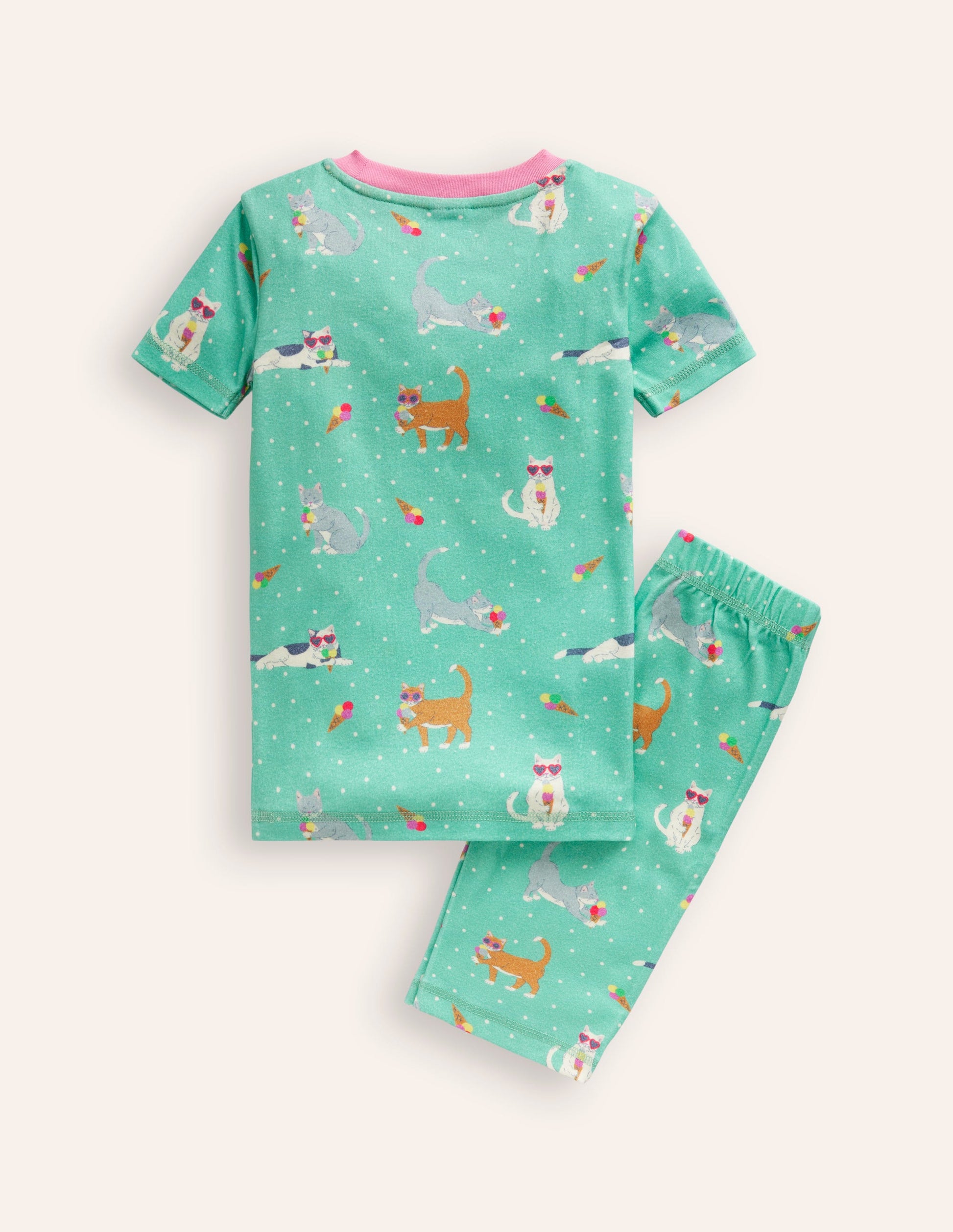 Pyjama court douillet-Chats en vacances bleu mer aigue-marine-2