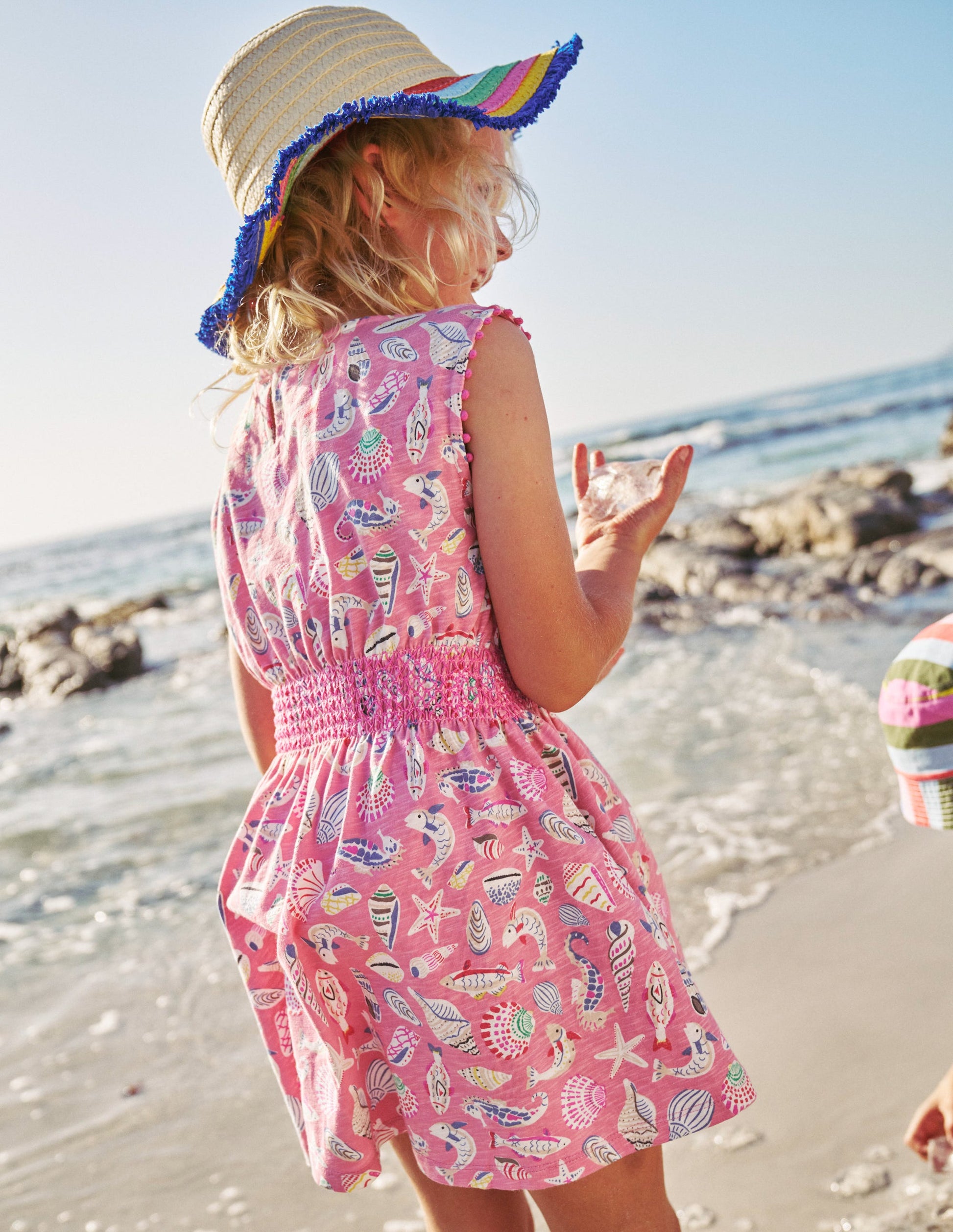 Jerseykleid mit geraffter Taille-Kirschblütenrosa Meeresküste-5