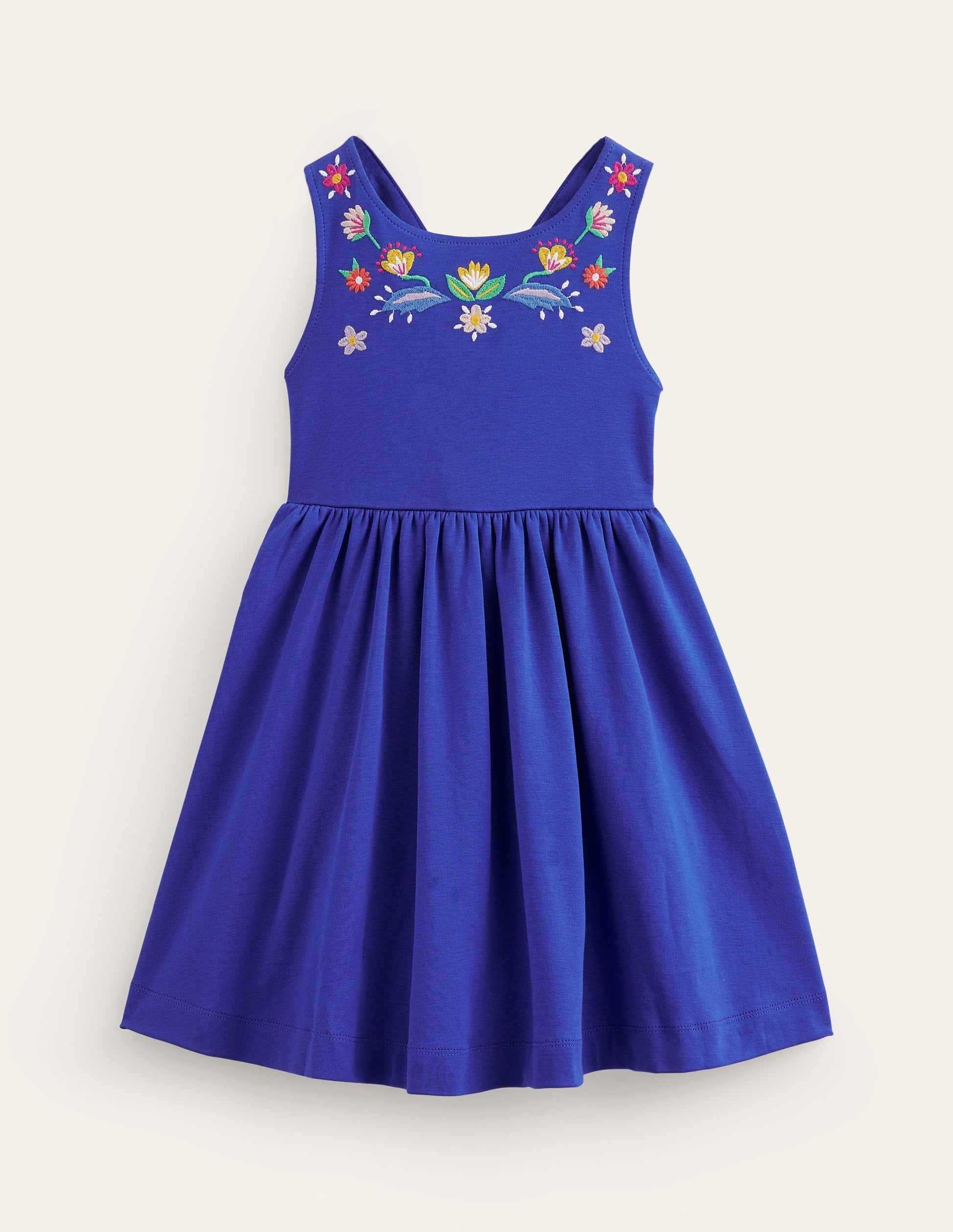 Robe croisée dans le dos en jersey-Broderie bleu saphir-1
