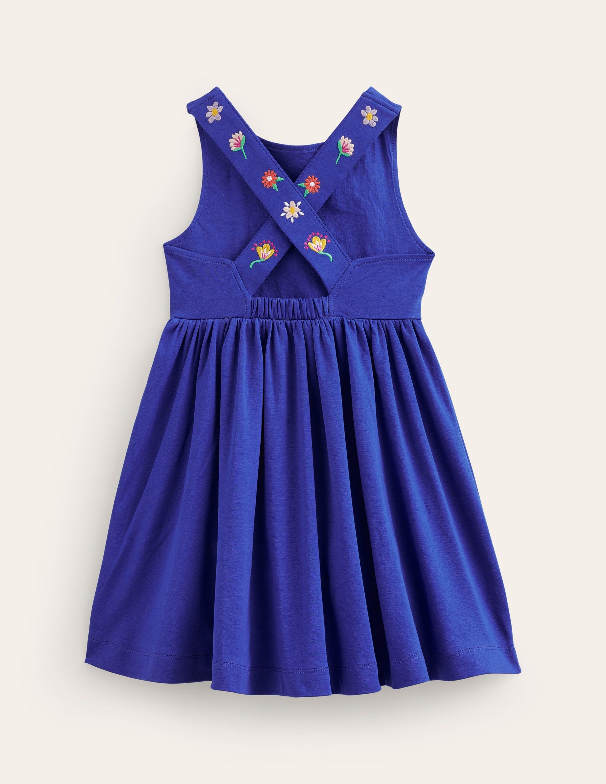 Robe croisée dans le dos en jersey-Broderie bleu saphir-2
