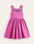 Robe croisée dans le dos en jersey-Broderie rose saumon