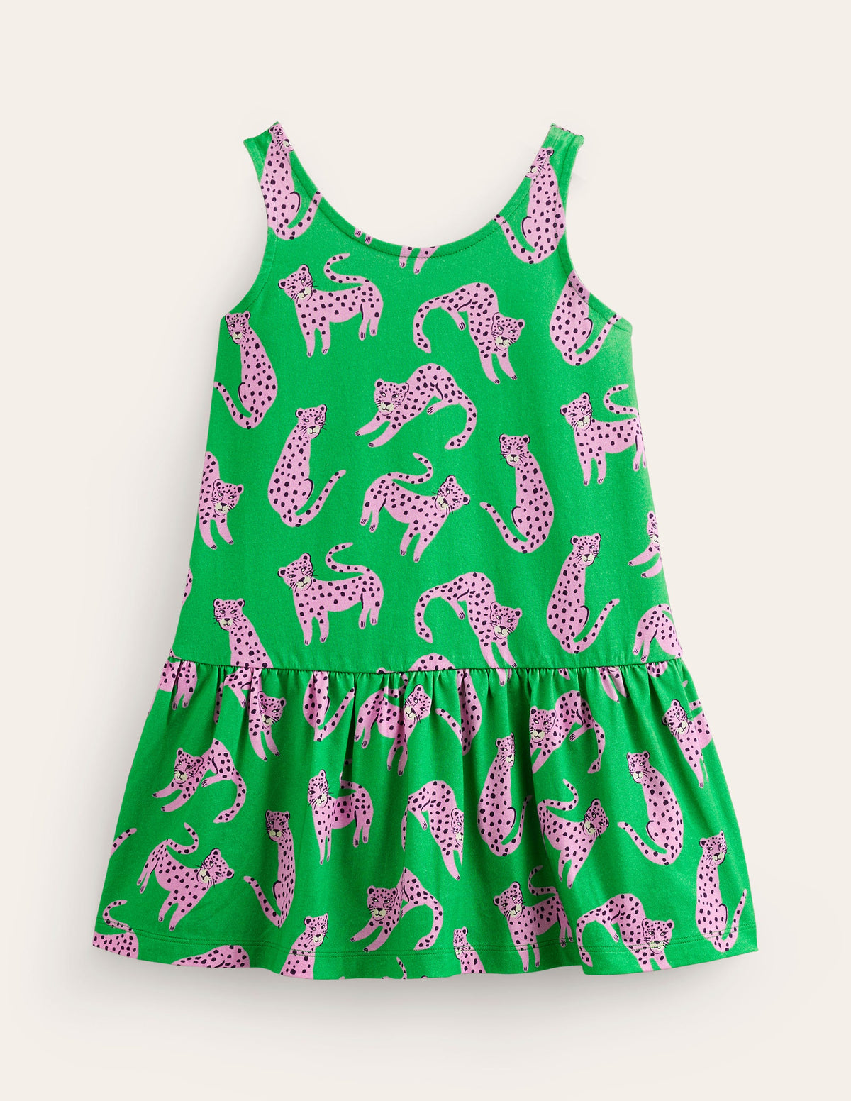 Trägerkleid mit tiefer Taille-Grün Geparden-1