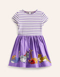 Gewebtes Kleid mit Applikationen-Mix-Fliederlila/Vanille Tiere