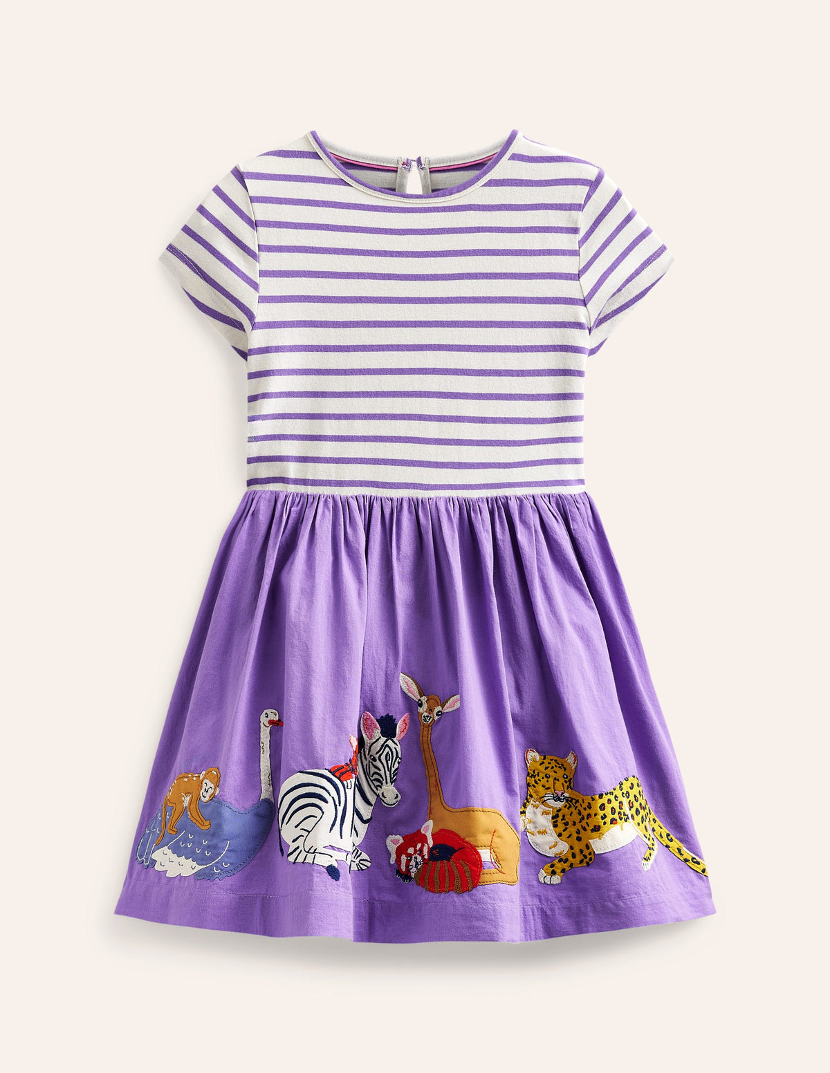 Gewebtes Kleid mit Applikationen-Mix-Fliederlila/Vanille Tiere-1