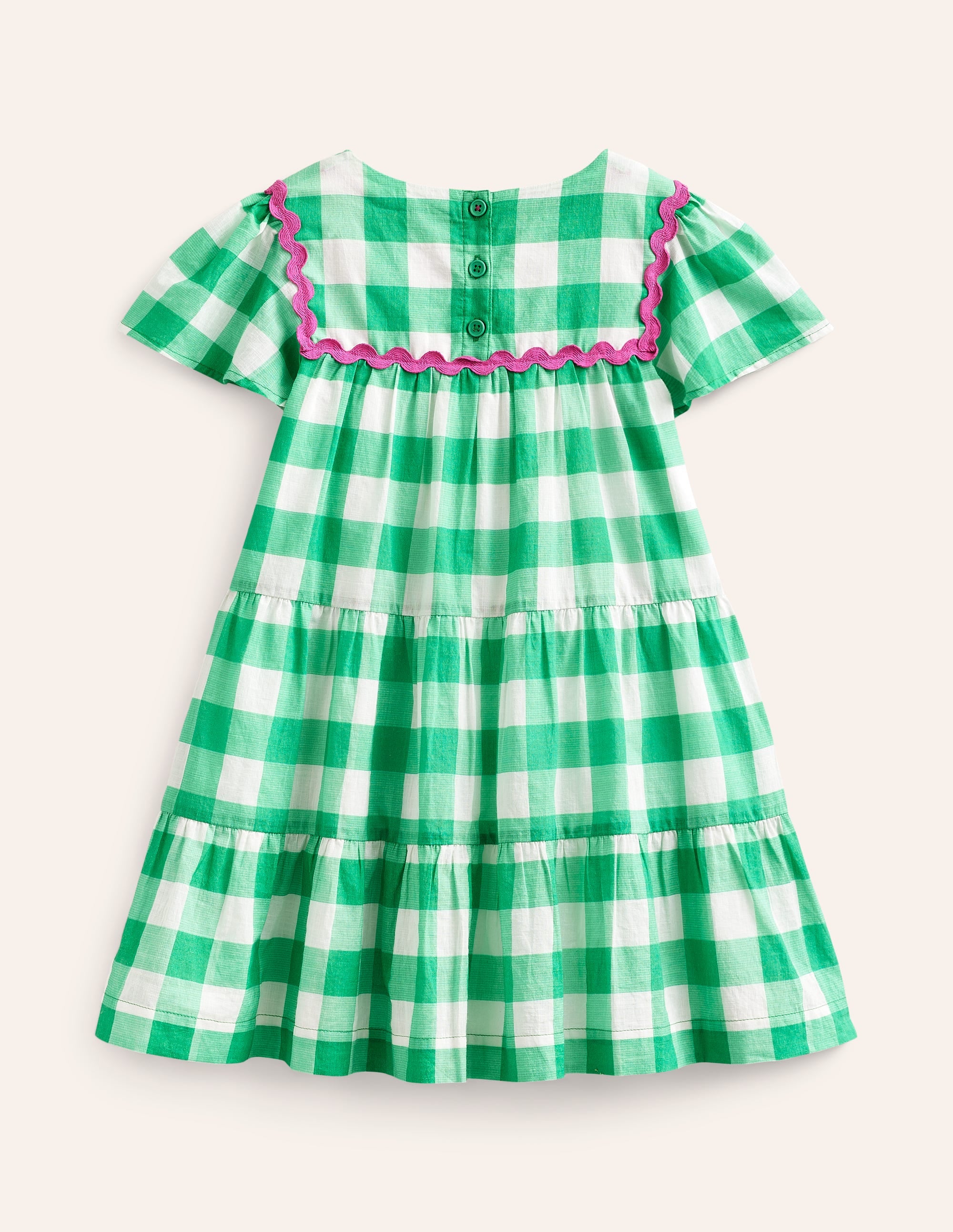 Besticktes Vichykaro-Kleid-Erbsengrün/Naturweiß Karo - Image 4