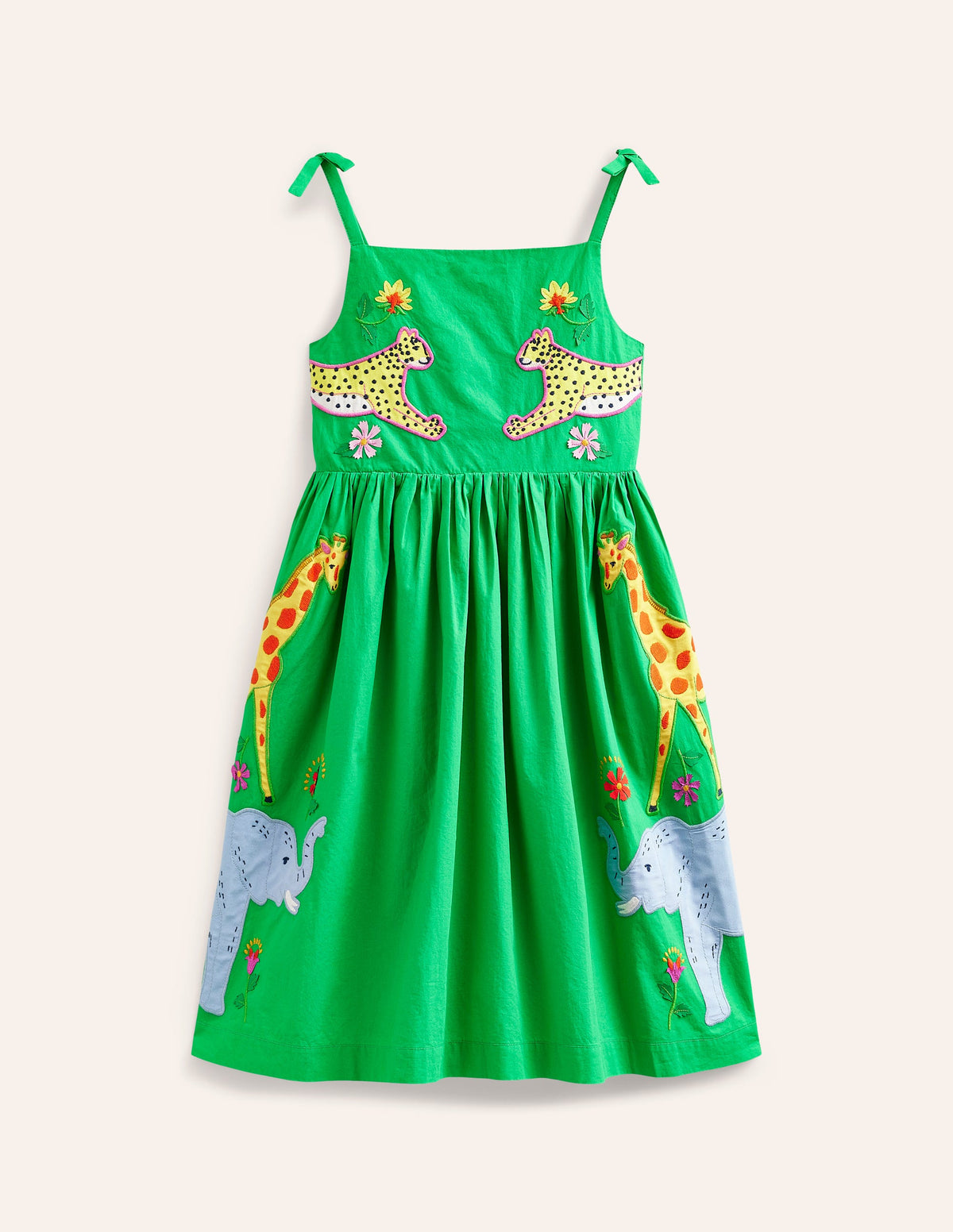 Baumwollkleid mit Applikationen-Blassgrün Safari-Tiere - Image 1
