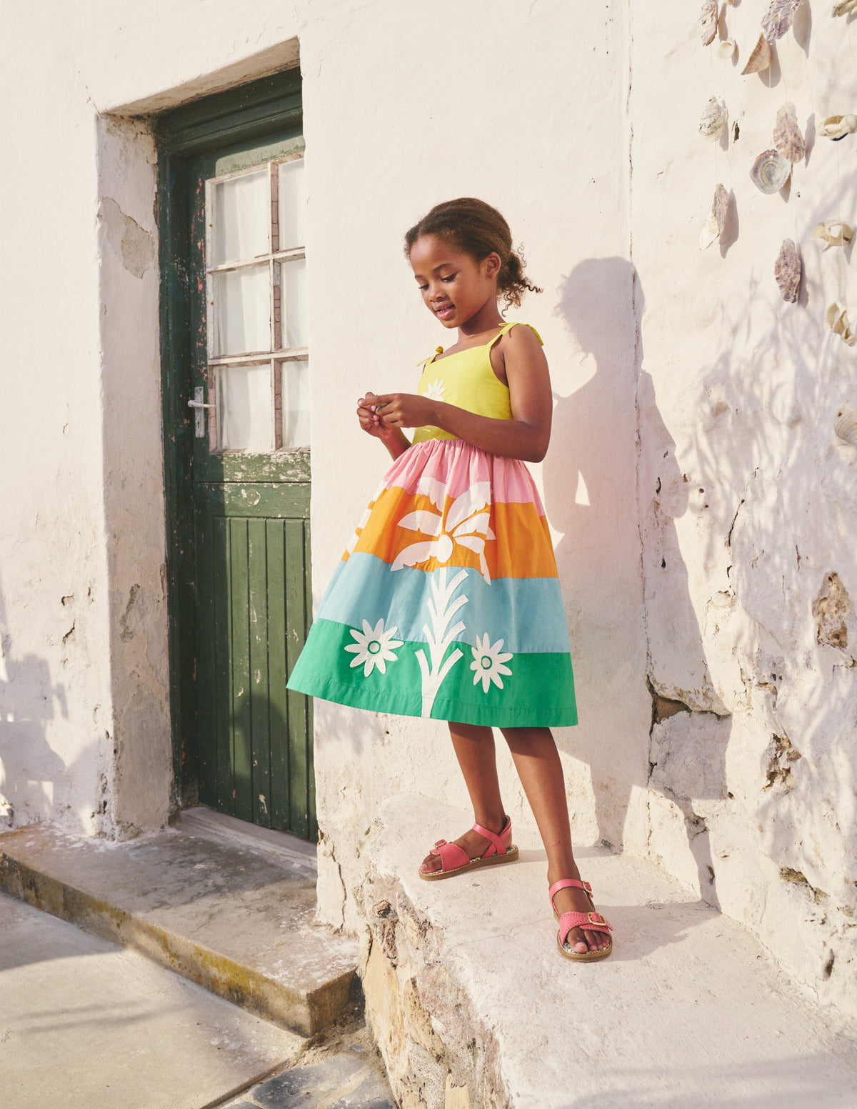 Robe en coton à appliqués-Palmiers colourblock multi-4