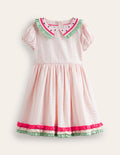 Seersucker-Kleid mit Kragen-Ballettrosa/ Naturweiß Streifen