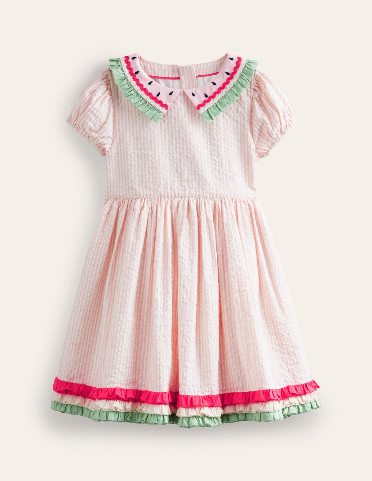 Seersucker-Kleid mit Kragen-Ballettrosa/ Naturweiß Streifen-1