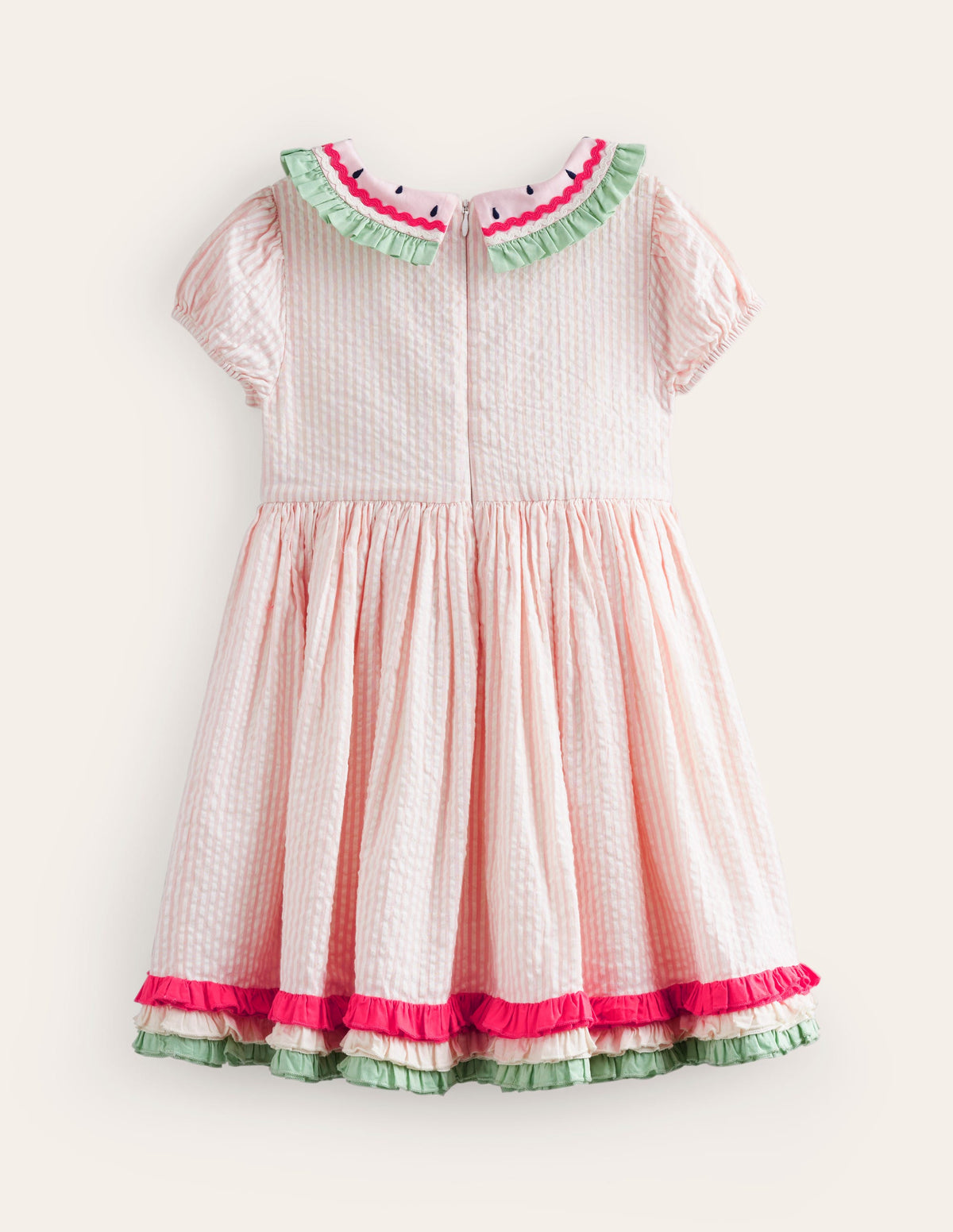 Seersucker-Kleid mit Kragen-Ballettrosa/ Naturweiß Streifen - Image 2