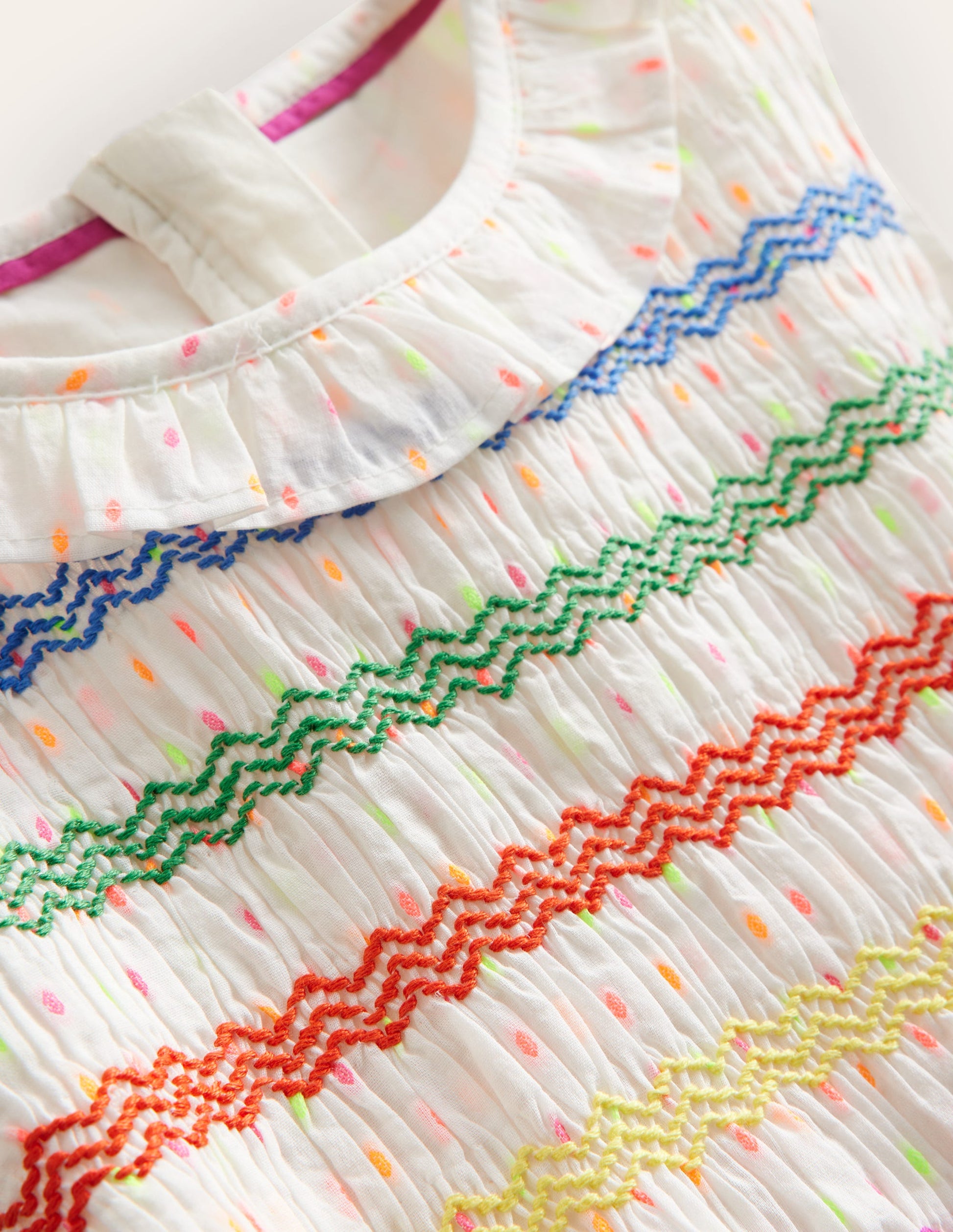 Kleid mit gesmoktem Oberteil-Naturweiß Pünktchen-3