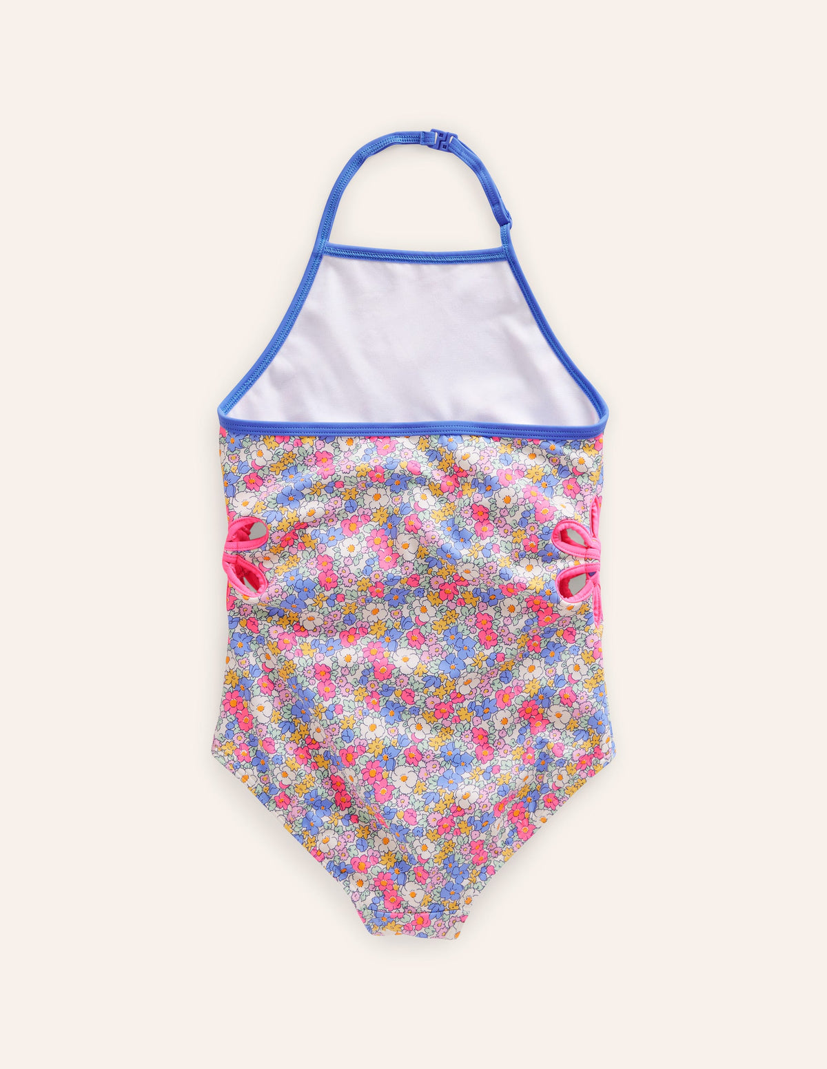 Cut Out Flower Halter Swimsuit-Festival Pink Nautical Floral - Image 2