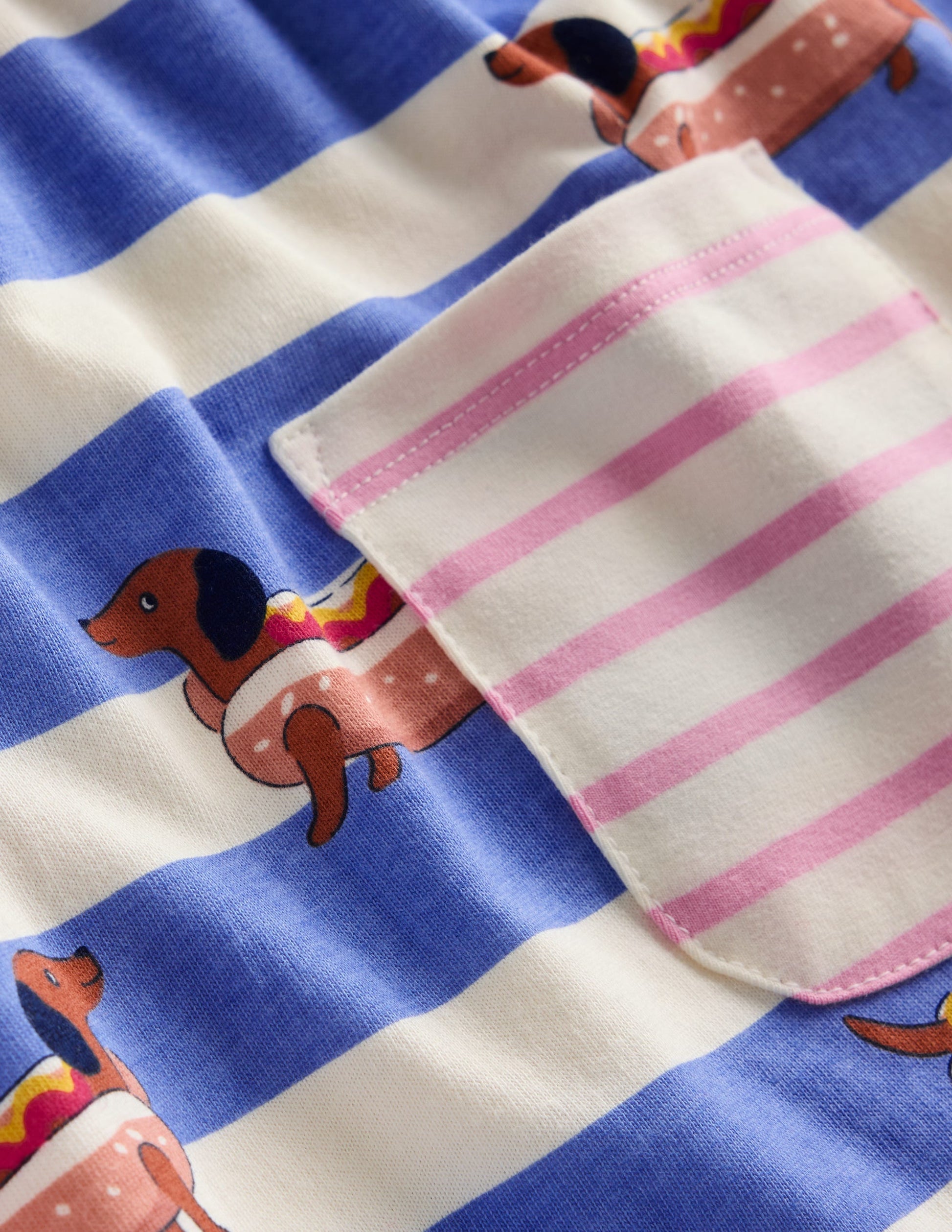 Kurzärmeliges bedrucktes Tunika-Set-Surfblau Hotdog-3