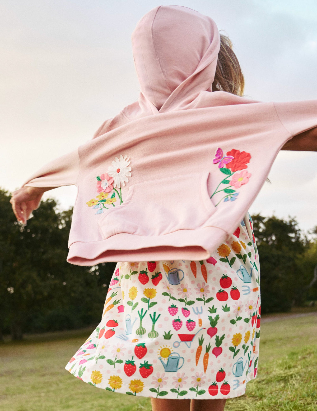 Kapuzenpullover mit Superstitch-Ballettrosa Blumen-4