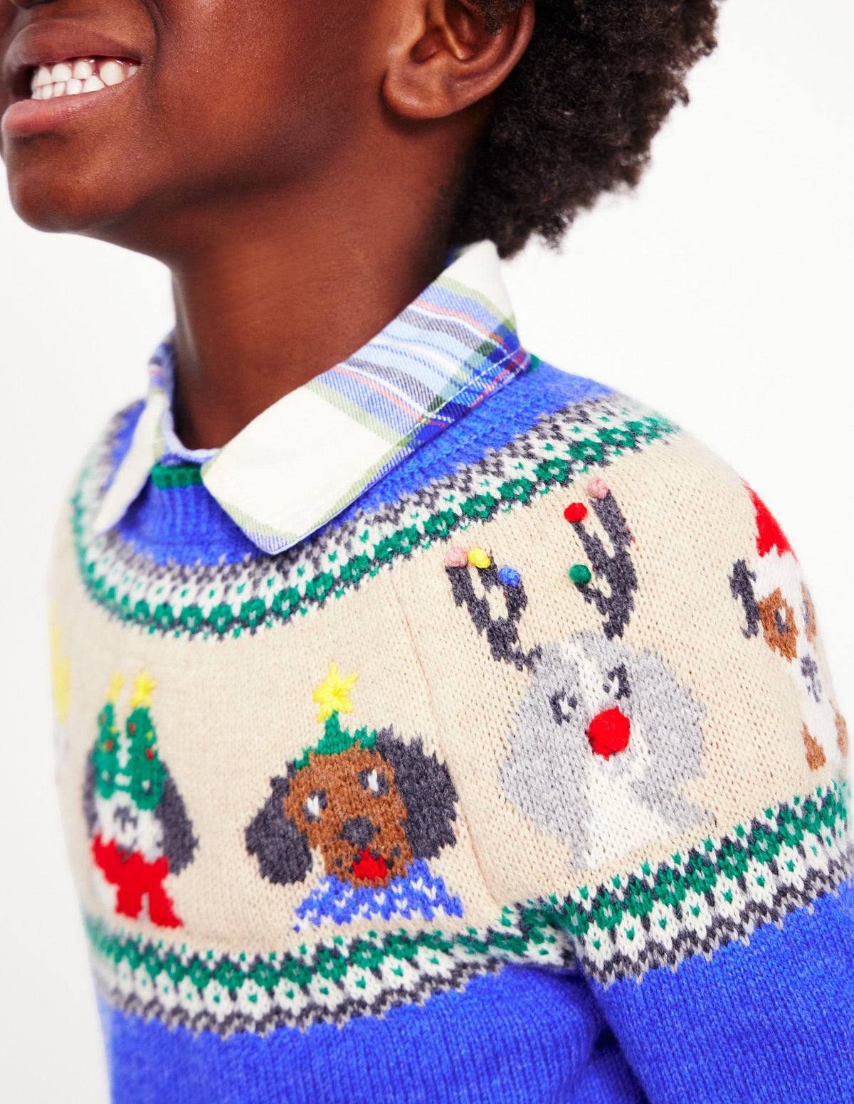 Fair-Isle-Pullover-Griechisches Blau Festtagshunde - Image 3