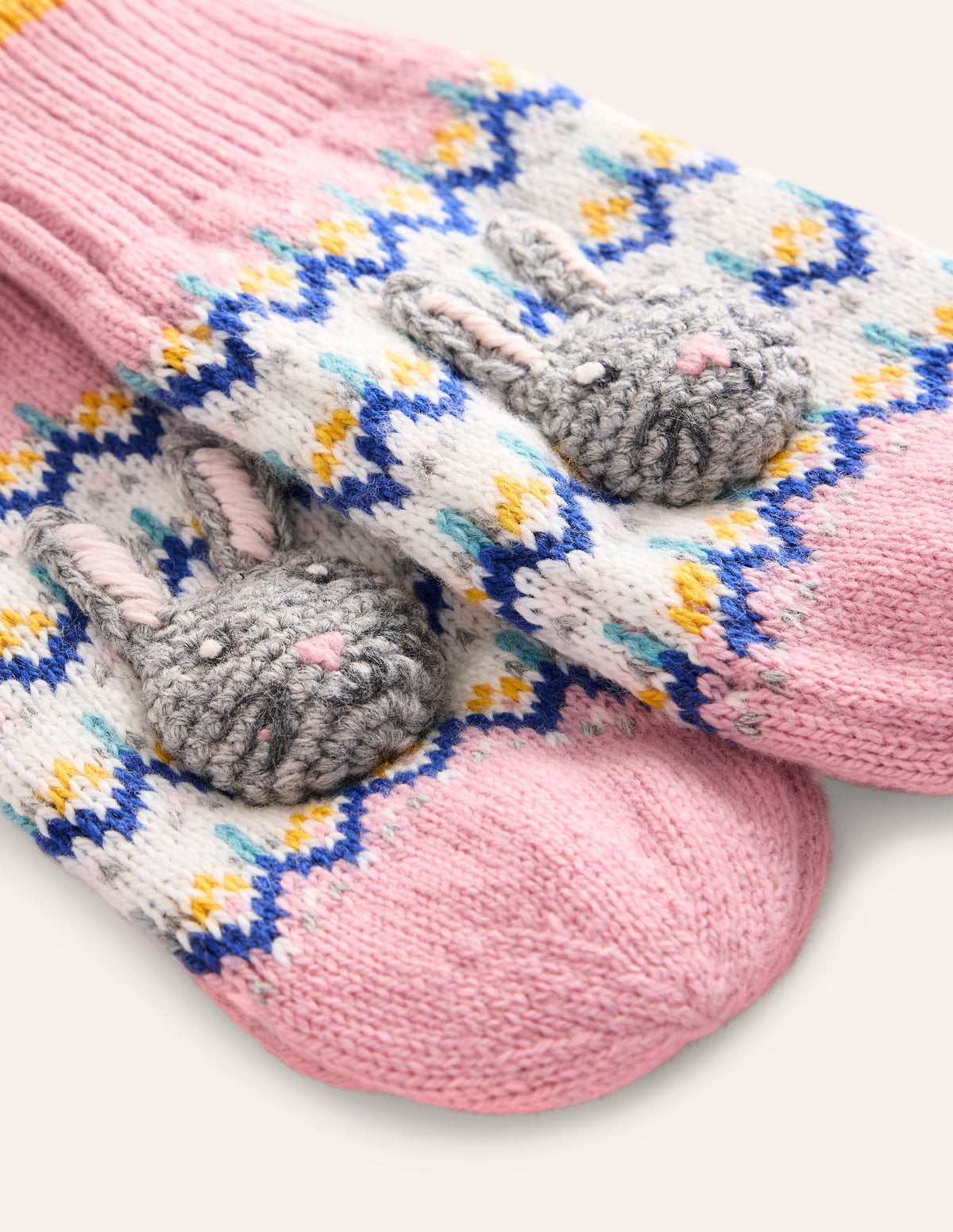 Originelle Fair-Isle-Fäustlinge-Vintage-Rosa Hasen-2