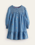 Robe froncée et brodée-Broderie arc-en-ciel indisciplinée