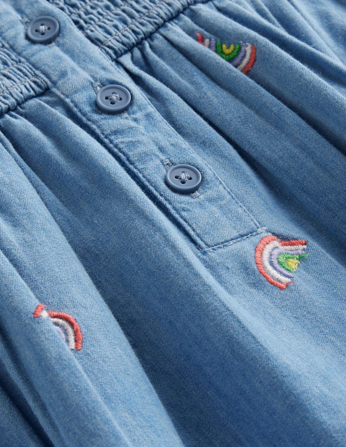 Robe froncée et brodée-Broderie arc-en-ciel indisciplinée - Image 3