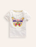 Kurzärmeliges T-Shirt mit Applikation-Naturweiß, Schmetterling