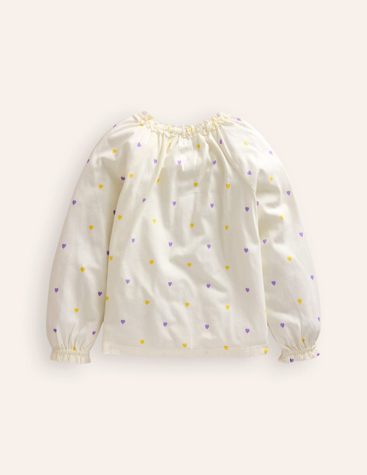 Jerseybluse mit Rüschenausschnitt-Naturweiß Kleine Herzen-2