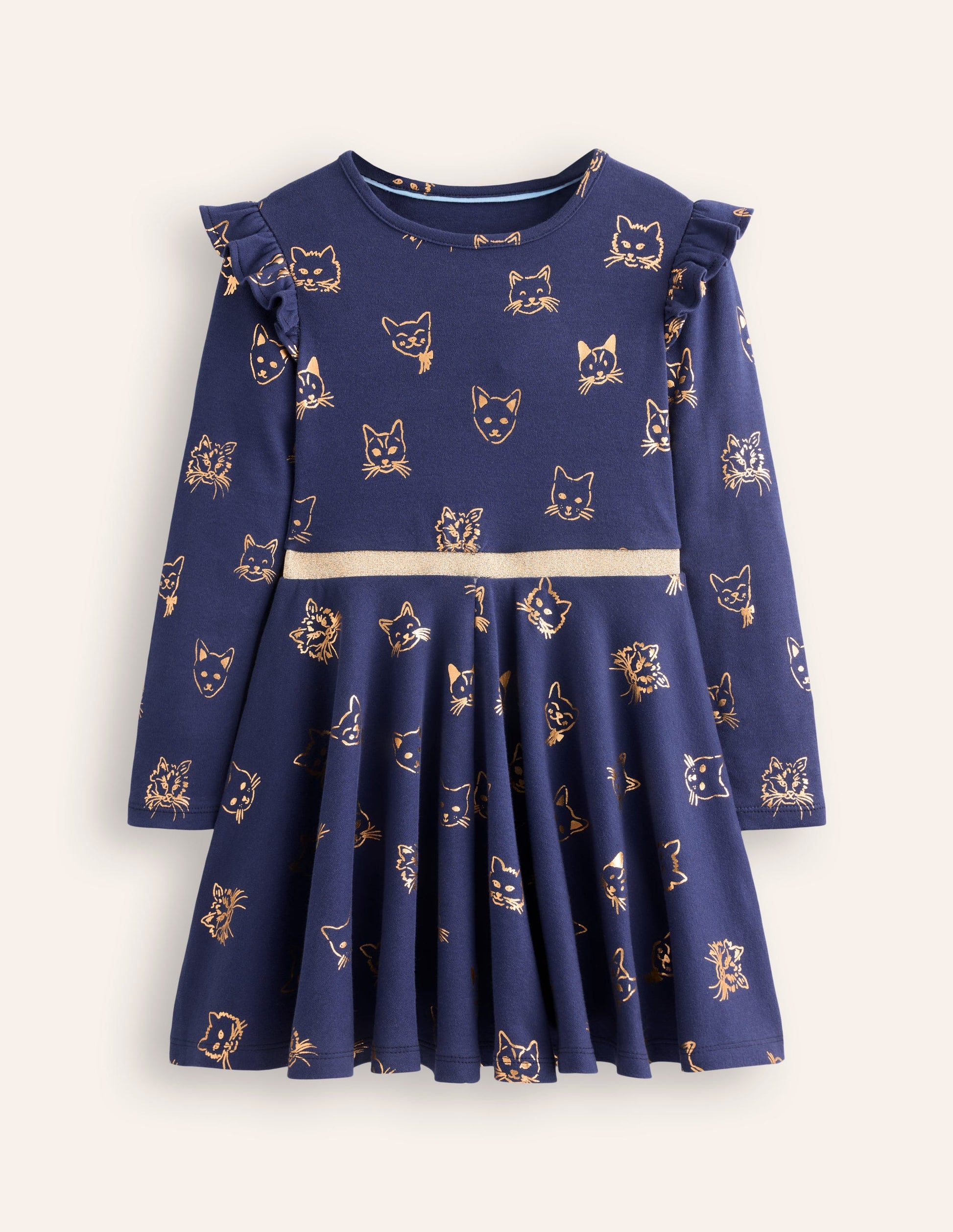 Mabel Ballerinakleid mit Tellerrock-Schuluniform-Marineblau Goldfolien-Katzen-3