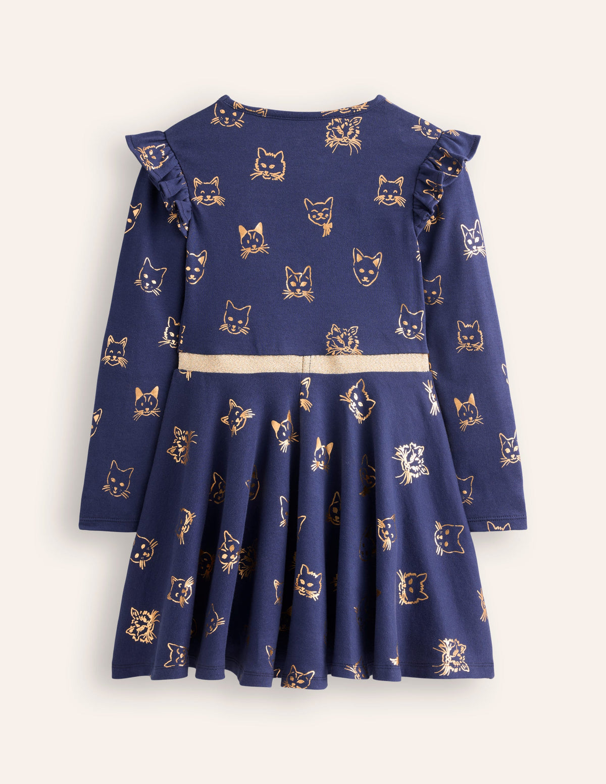 Mabel Ballerinakleid mit Tellerrock-Schuluniform-Marineblau Goldfolien-Katzen-4