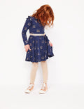 Mabel Ballerinakleid mit Tellerrock-Schuluniform-Marineblau Goldfolien-Katzen