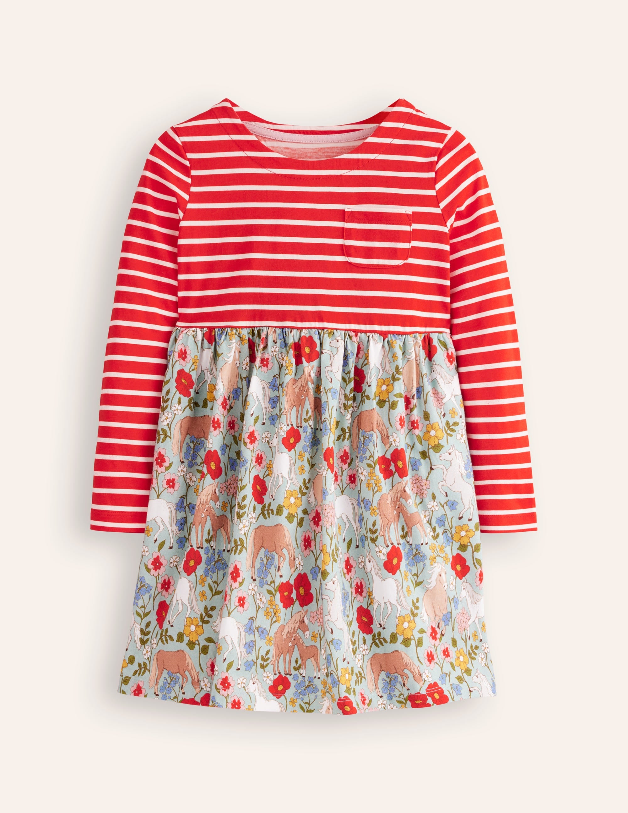 Kuddelmuddel Jersey-Kleid-Erdbeerrot Pony Blumenmuster - Image 1
