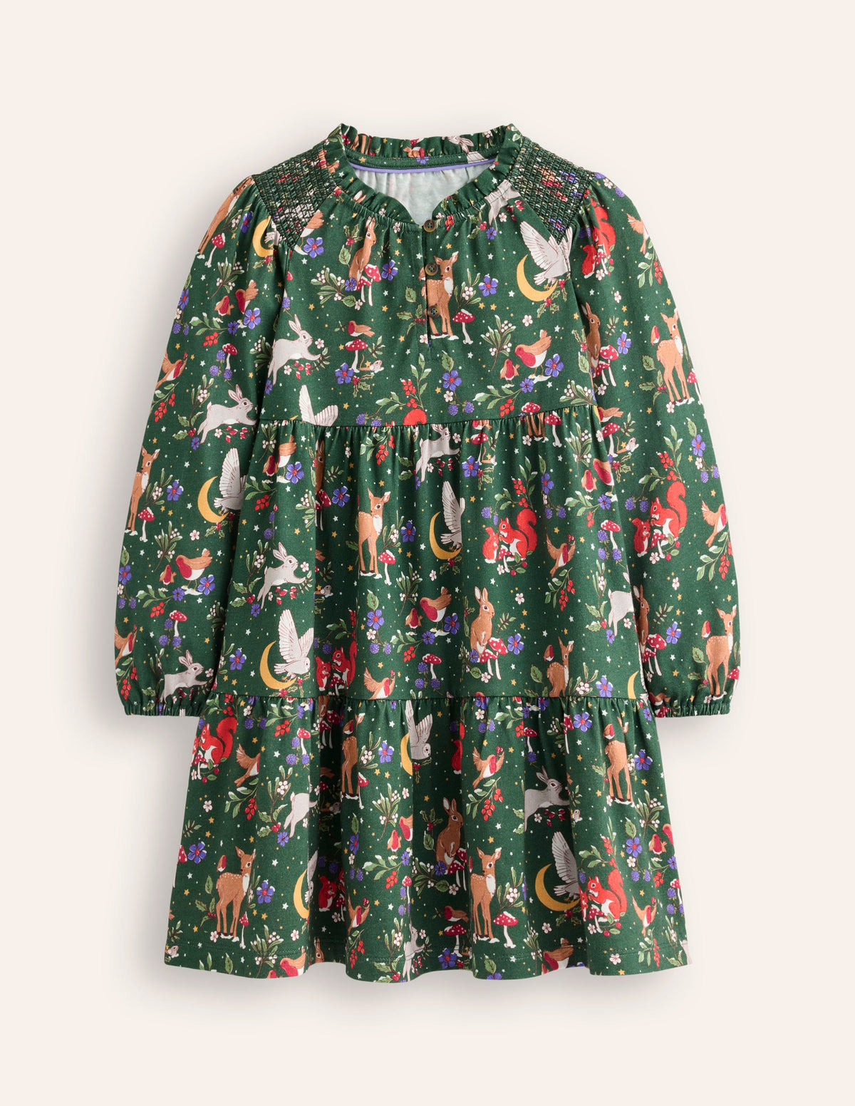 Gestuftes Jerseykleid-Piniengrün Festlicher Wald - Image 1