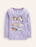 Printed Graphic T-Shirt-Misty Lavendar Horses