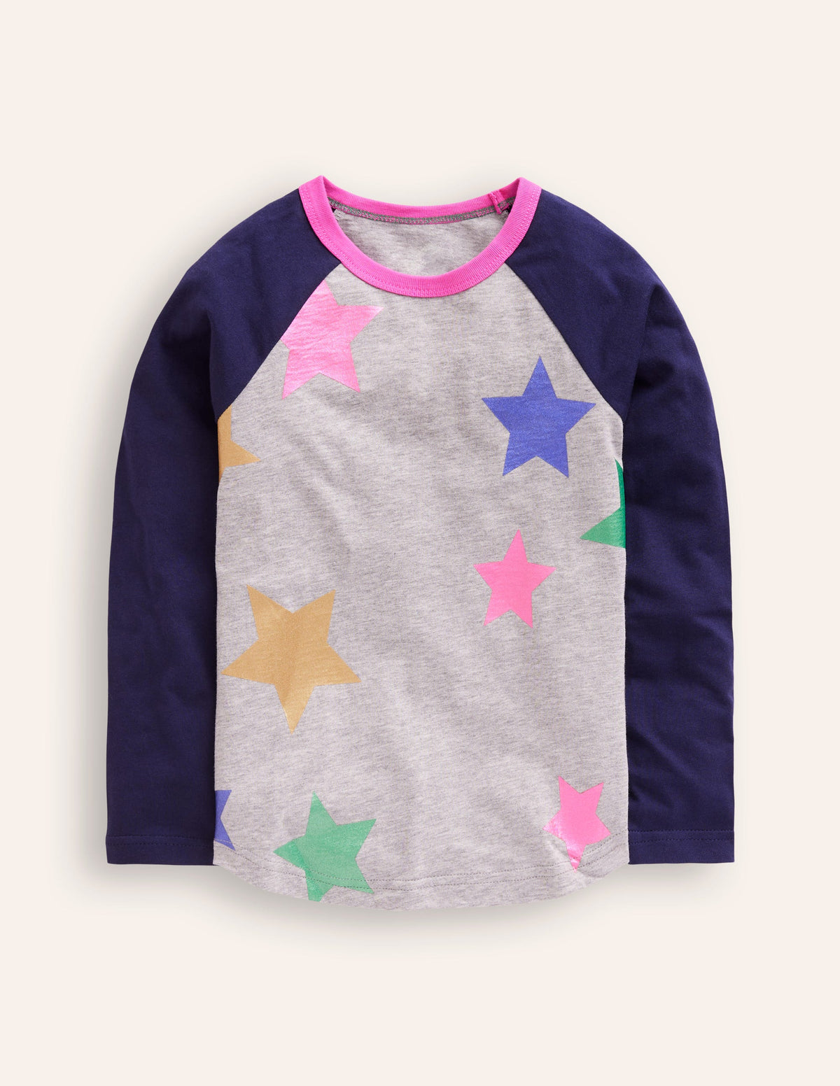 Raglan-T-Shirt mit Blockfarben-Schuluniform-Marineblau/Grau Meliert Sterne-1