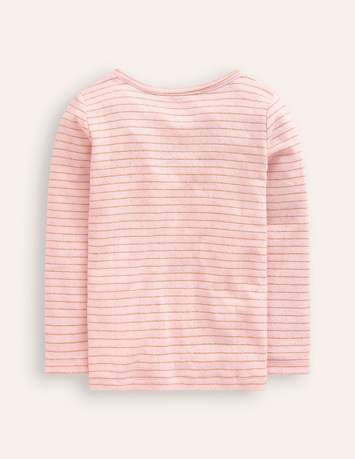Langärmeliges Oberteil mit Pointelle-Muster-Kreiderosa/Gold Lurex Streifen-2