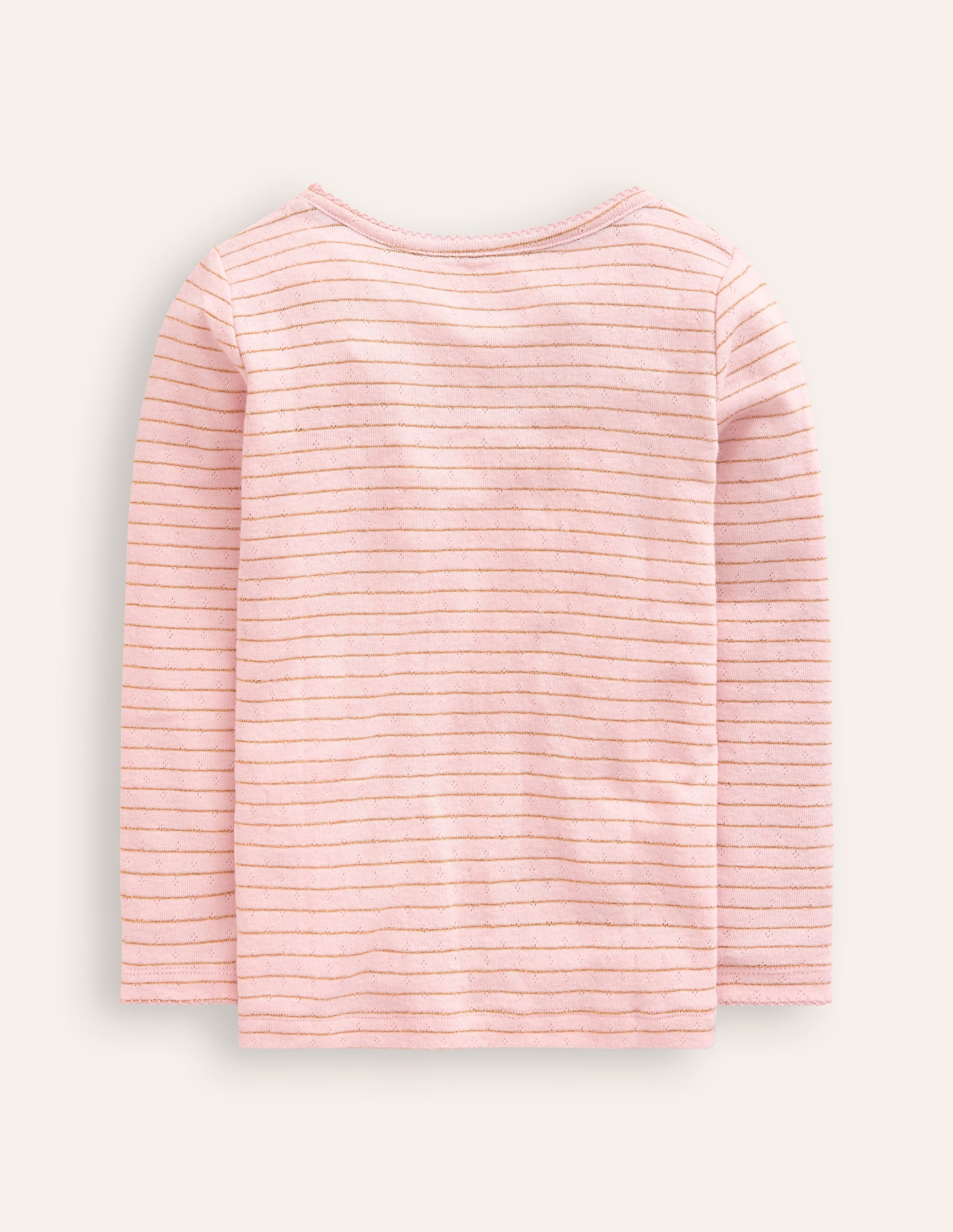 Langärmeliges Oberteil mit Pointelle-Muster-Kreiderosa/Gold Lurex Streifen - Image 2