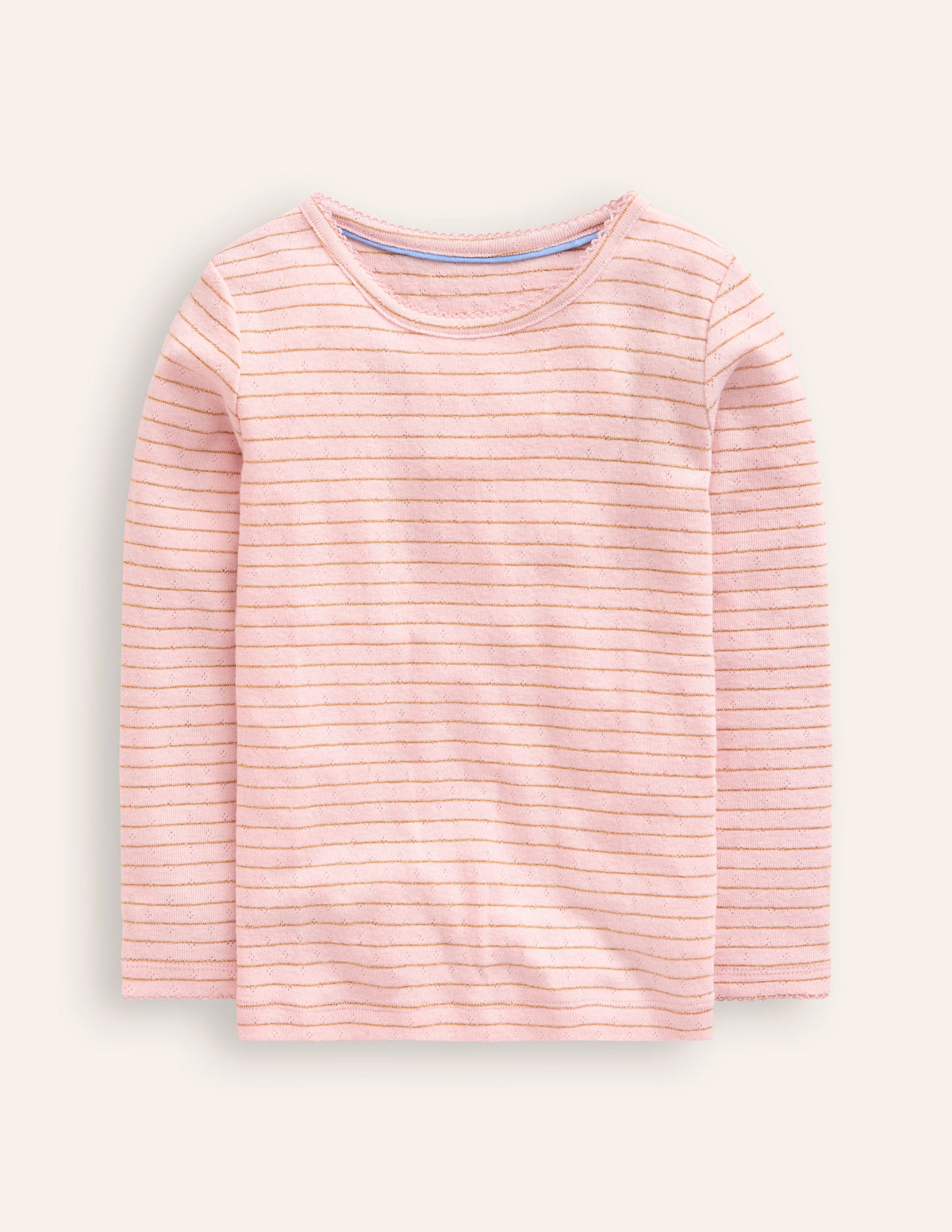Langärmeliges Oberteil mit Pointelle-Muster-Kreiderosa/Gold Lurex Streifen-1