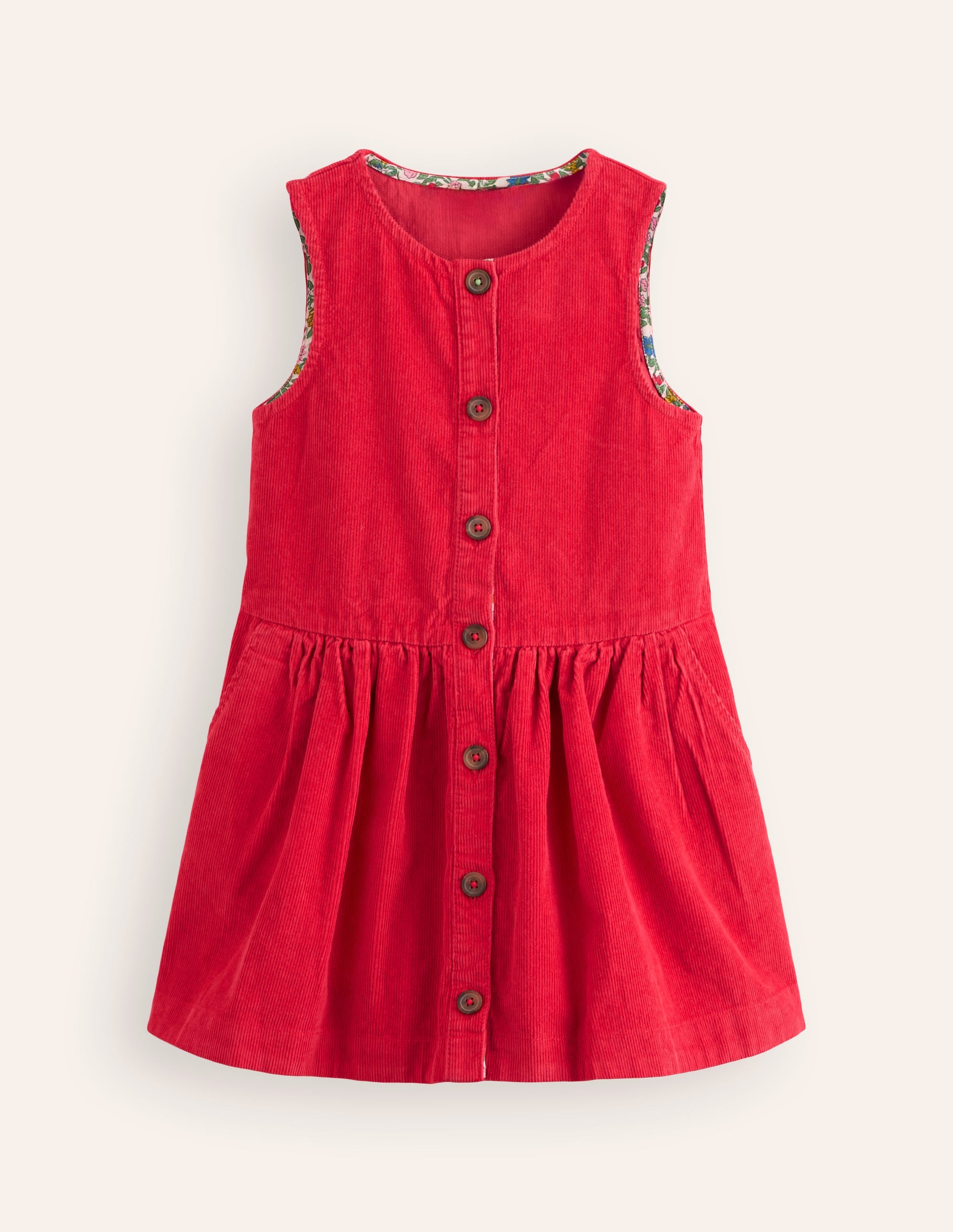 Robe chasuble boutonnée-Velours côtelé rouge écarlate - Image 1