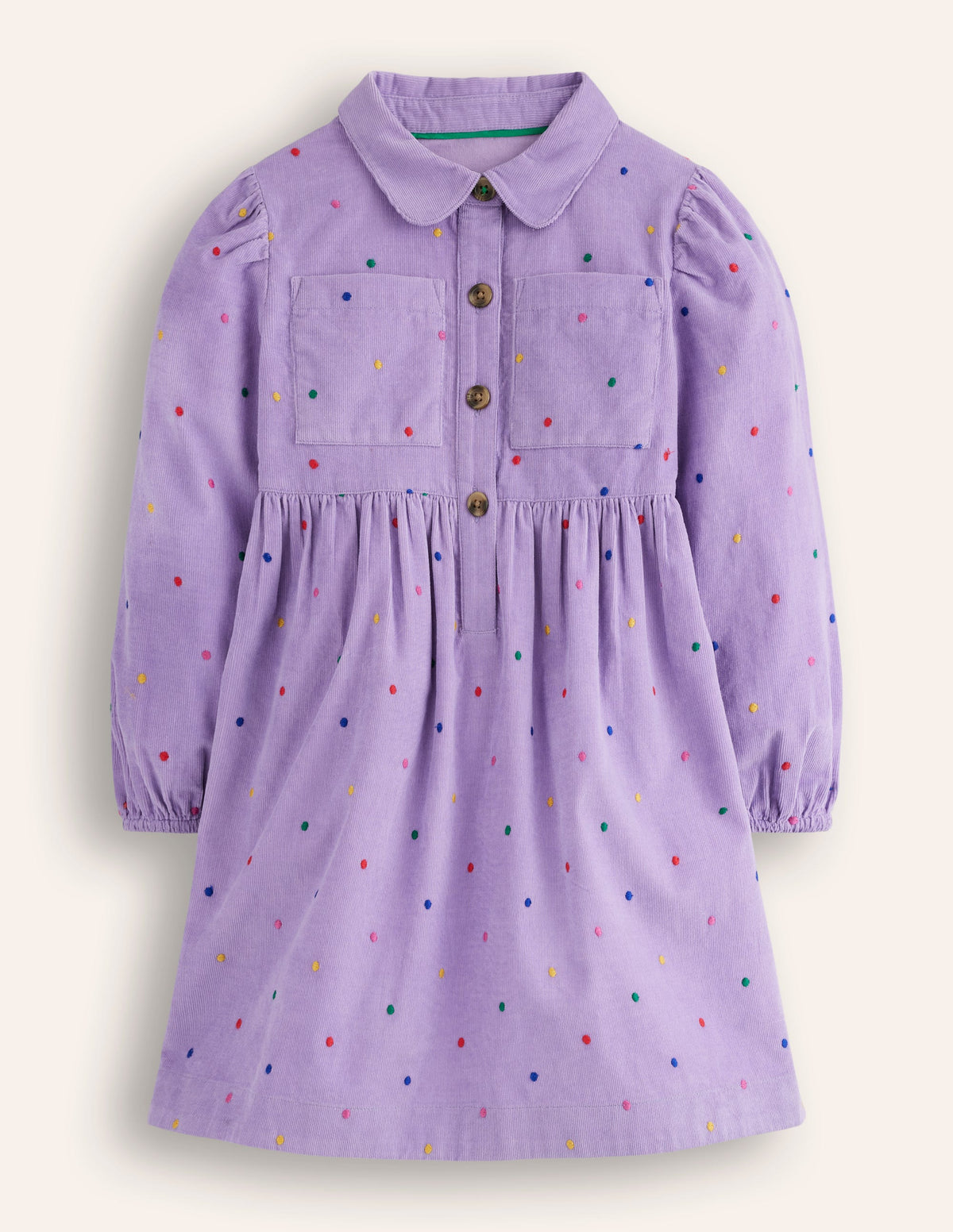 Hemdblusenkleid mit Puffärmeln-Asternlila Punkt Stickerei - Image 3
