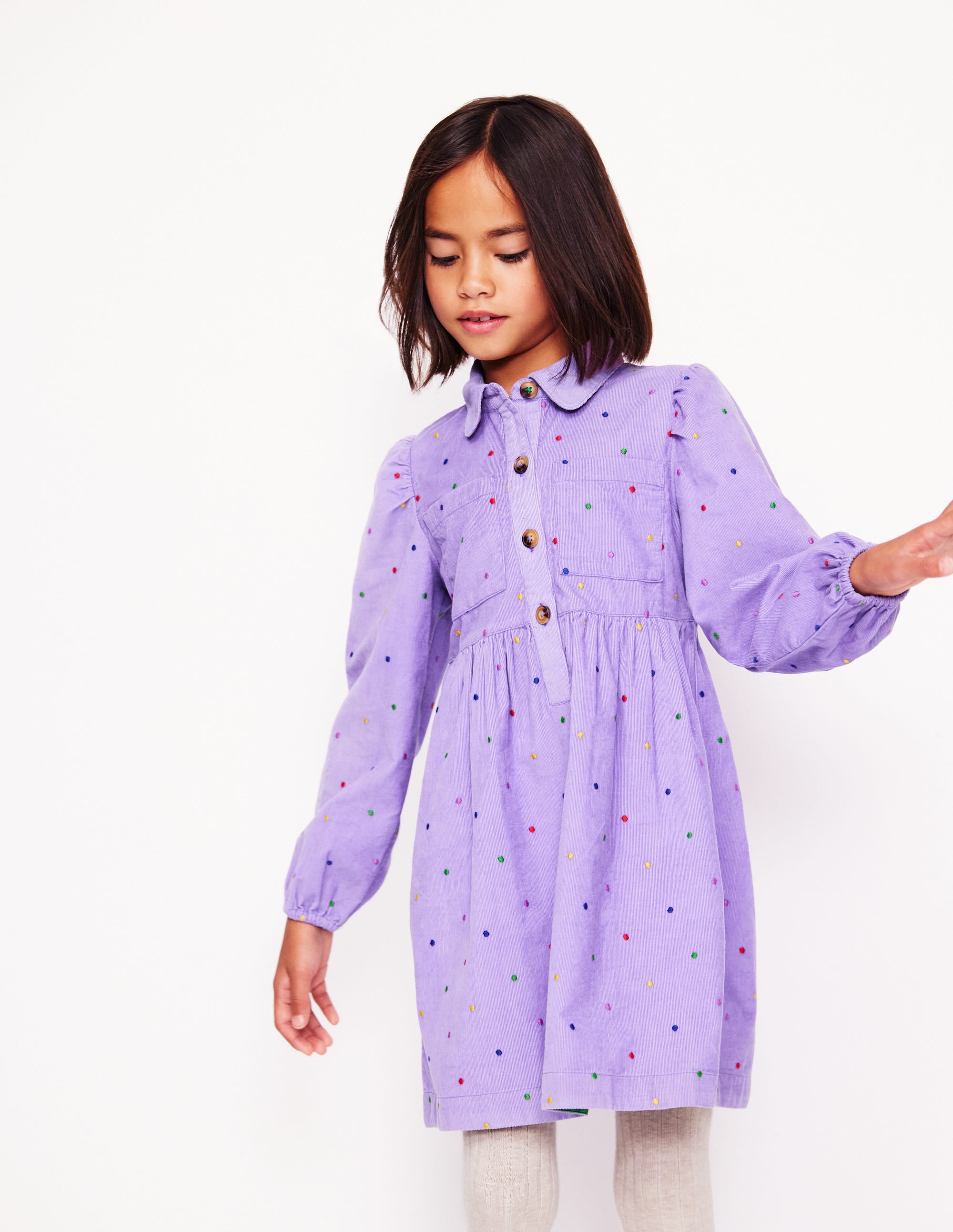 Hemdblusenkleid mit Puffärmeln-Asternlila Punkt Stickerei - Image 1