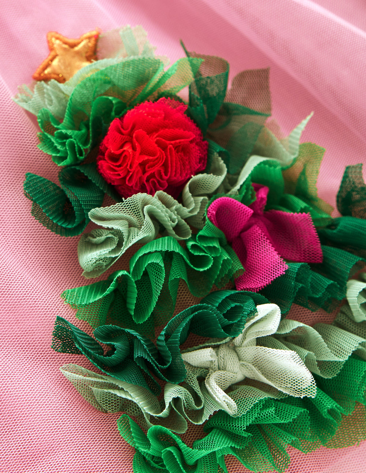 Velvet Tulle Appliqué Dress-Vintage Pink Christmas Trees-6