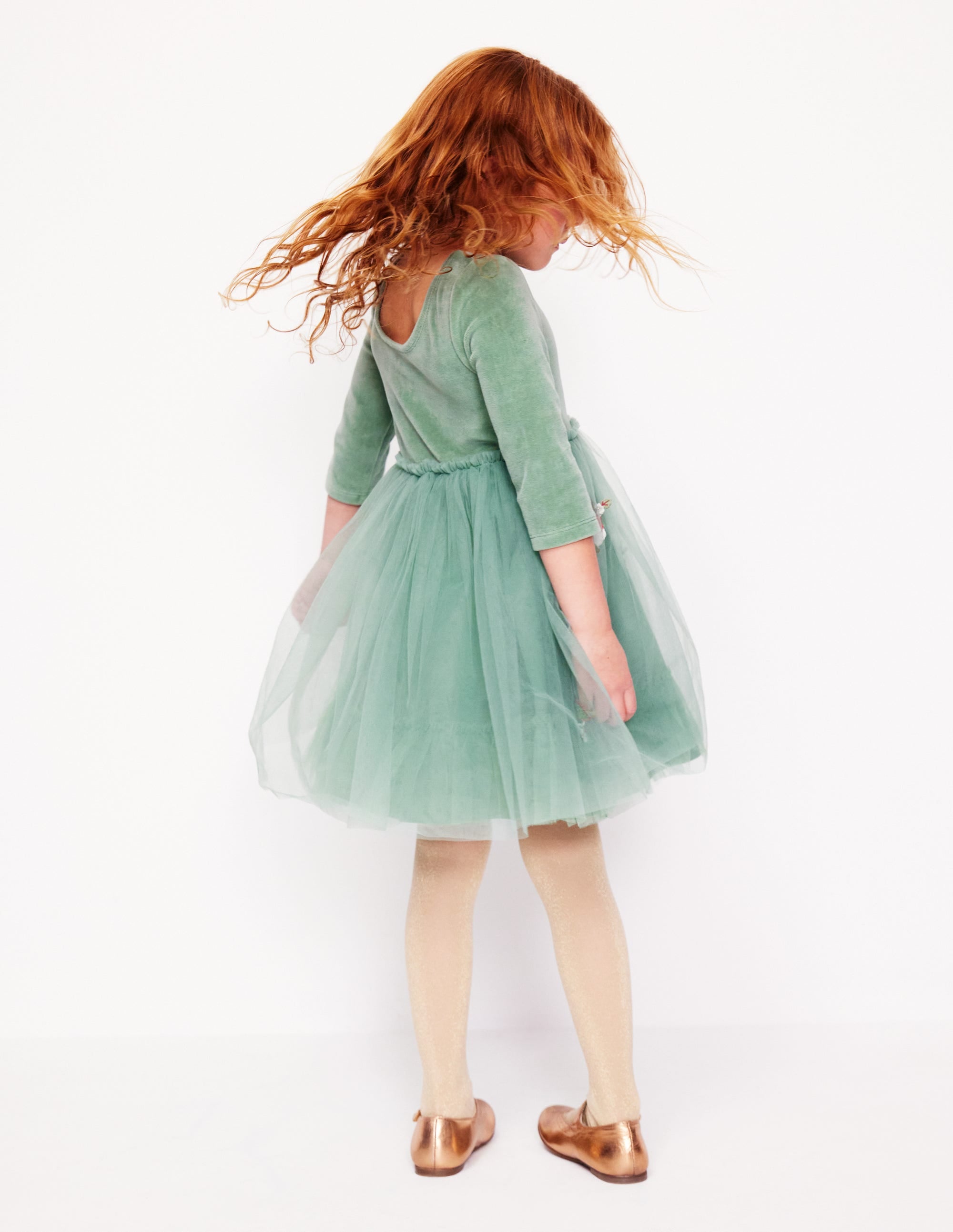 Kleid aus Samt und Tüll mit Applikationen-Eukalyptus Rotkehlchen - Image 4