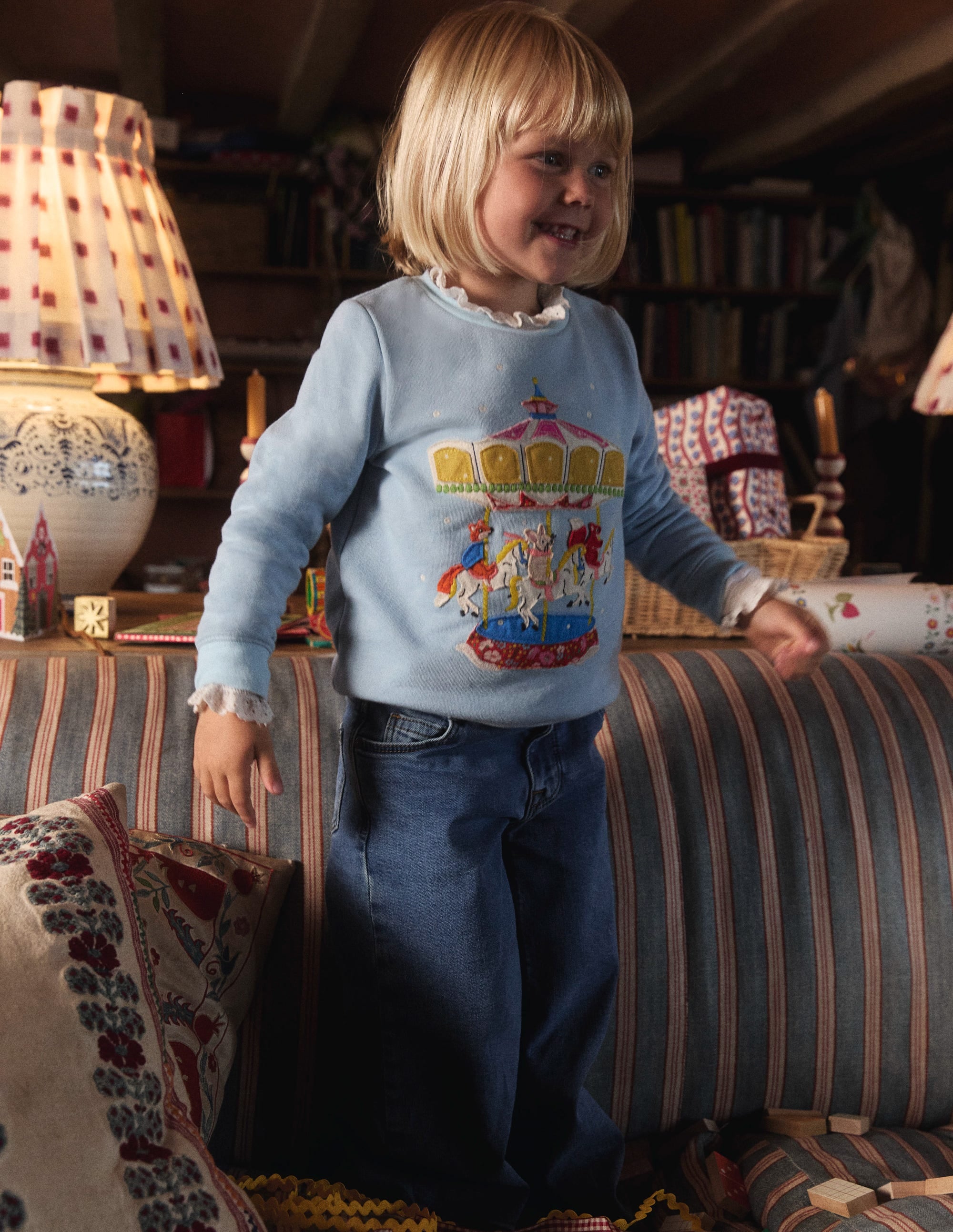 Appliqué Sweatshirt-Vintage Blue Carousel - Image 4