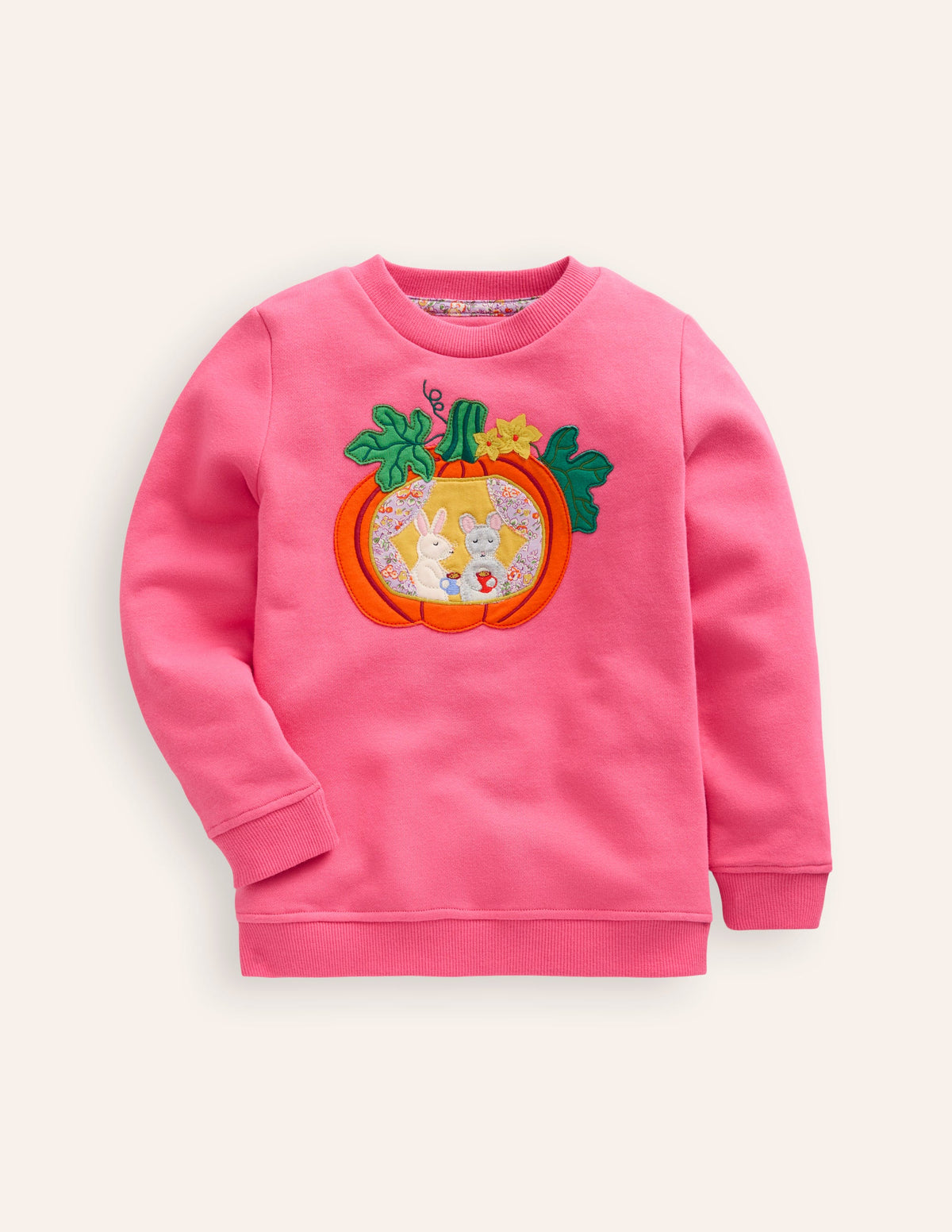 Sweat à appliqué-Maison citrouille pétale de rose - Image 1