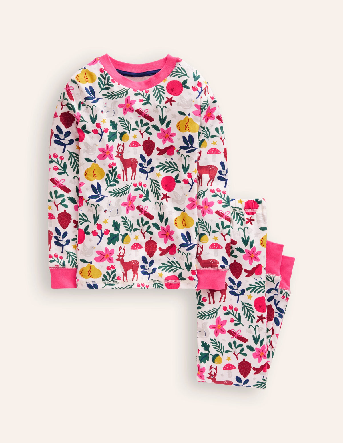 Pyjama long douillet-Motif festif ivoire-1