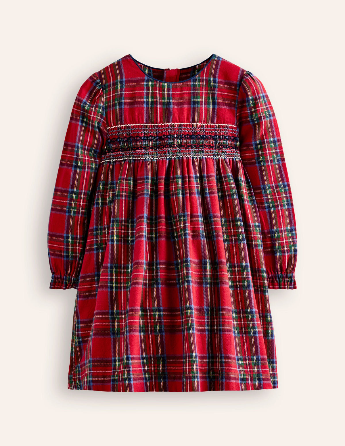 Bess Gesmoktes Kleid-Rot und Blau, Kariert-1