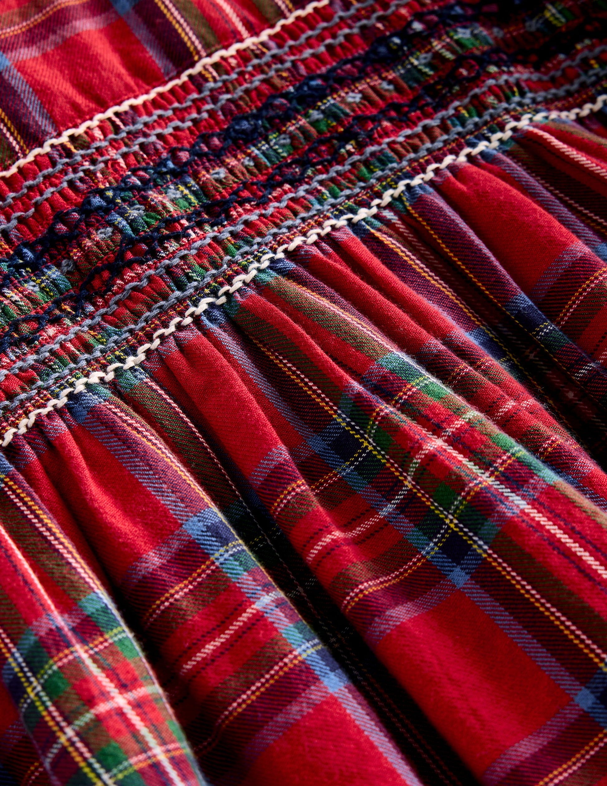 Bess Gesmoktes Kleid-Rot und Blau, Kariert-3