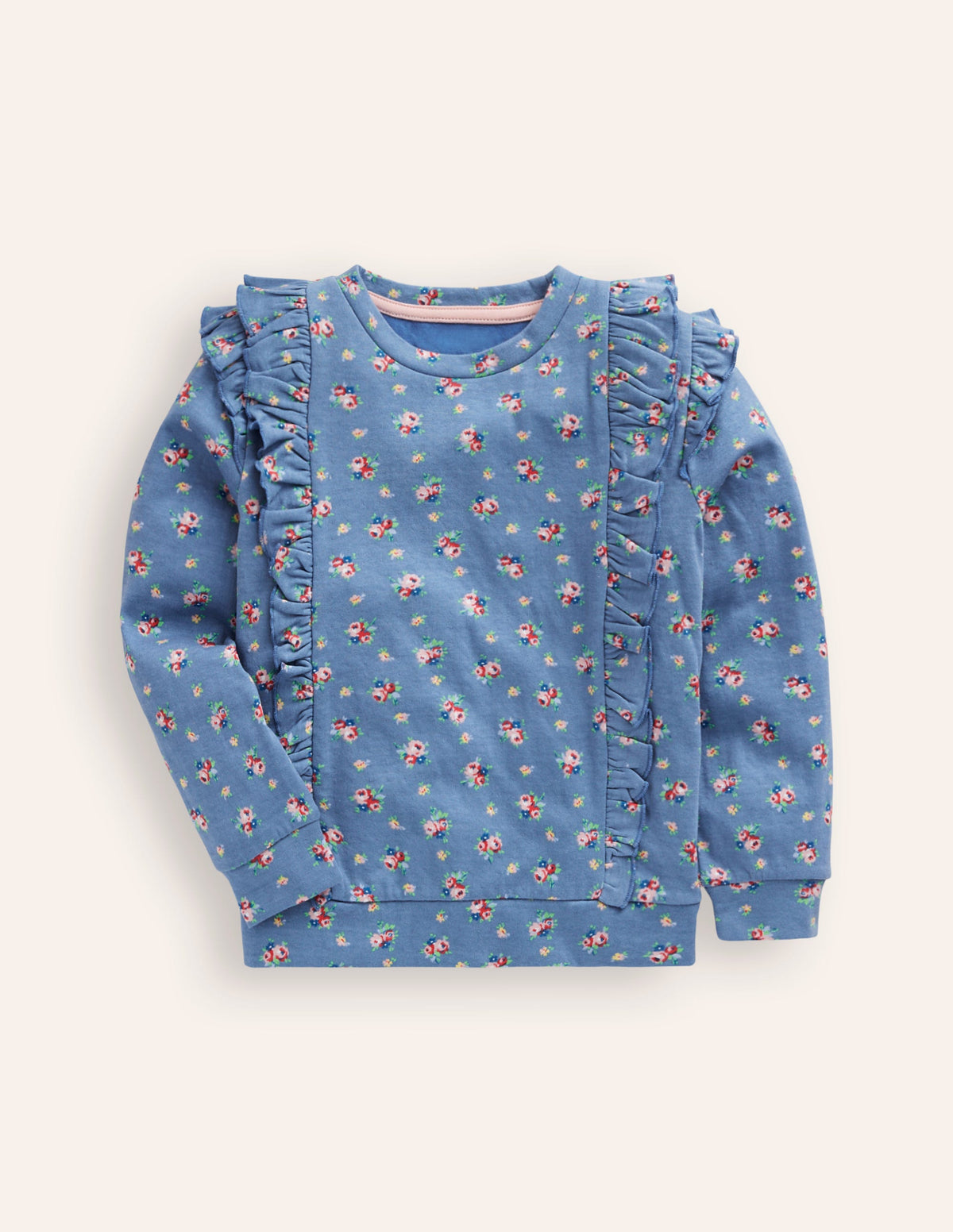 Sweatshirt mit Rüschen-Print-Blauhäher Blumenstrauß - Image 1