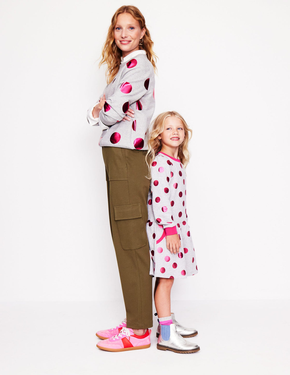 Cosy Printed Sweatshirt Dress-Grey Marl/ Pink Foil Spot - Image 5