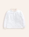 Jersey-Bluse mit Spitzenkragen-Ivory and Navy Spot