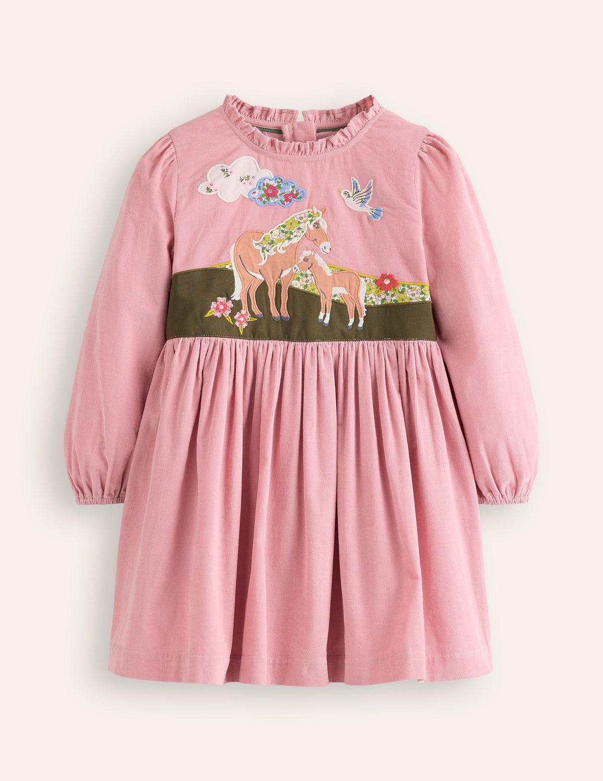 Robe en velours côtelé à appliqué-Poneys Rose Vintage-1
