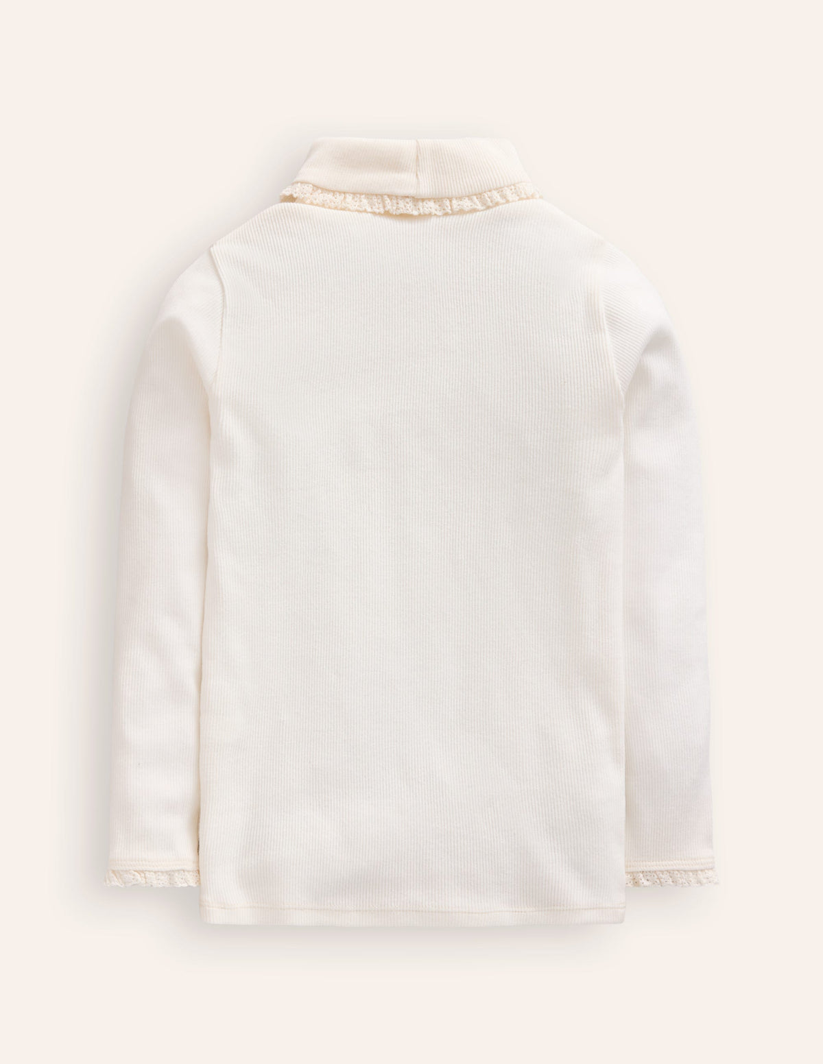 Gerippter Rollkragenpullover mit Spitzenbesatz-Ivory and Navy Spot-2