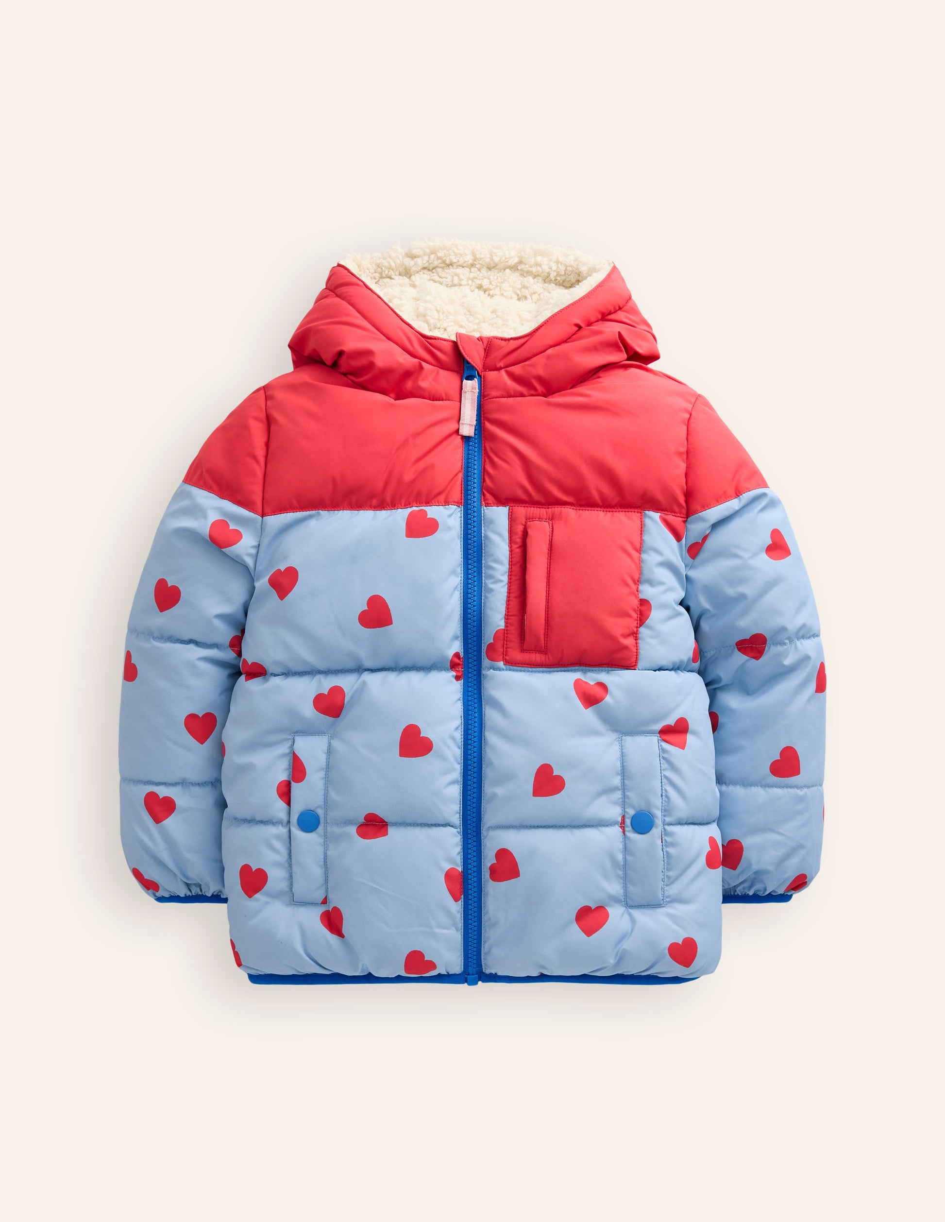 Reversible Cosy Borg Coat-Blue/Red Ditsy Hearts-1